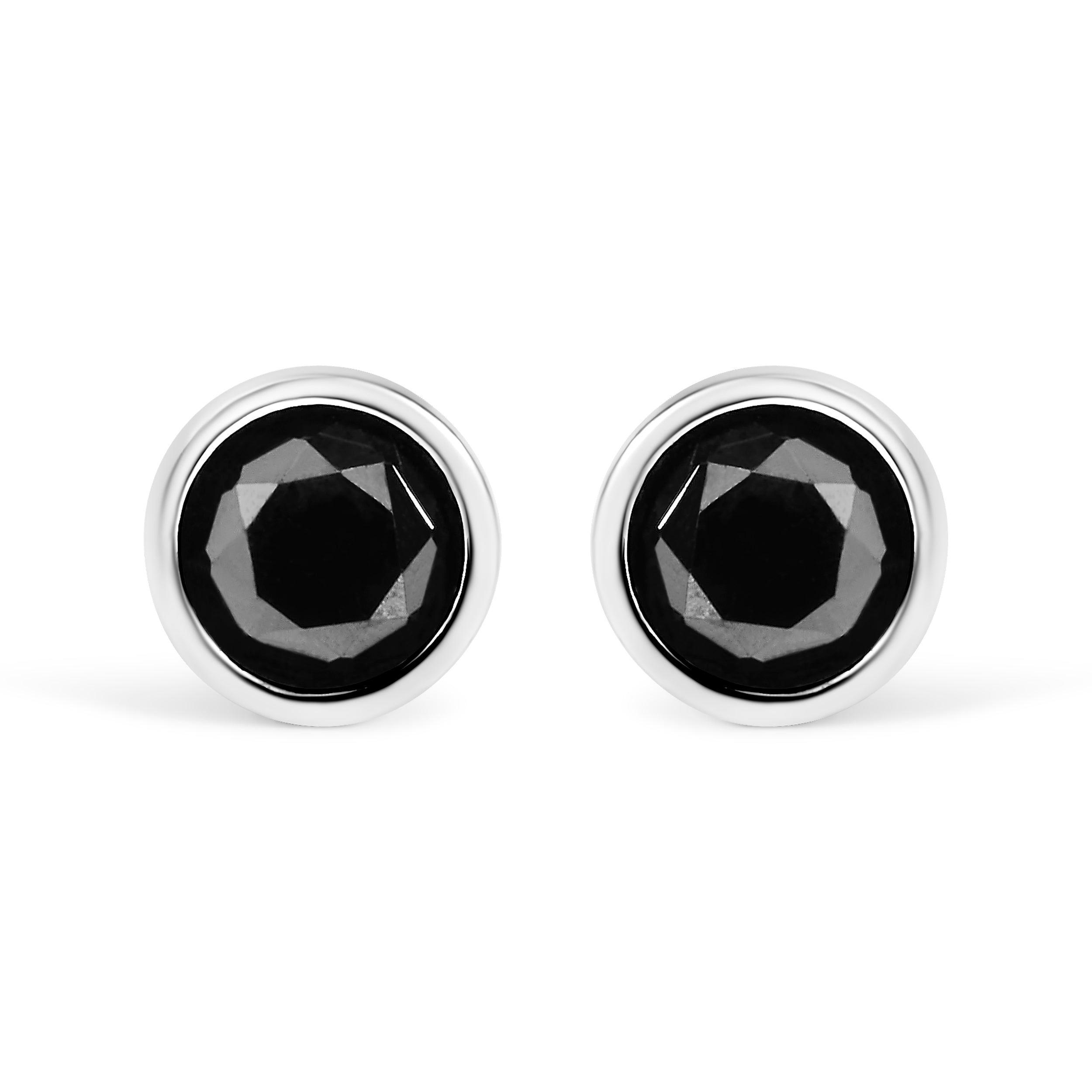 .925 Sterling Silver 4.00 Cttw Round Brilliant-Cut Black Diamond Bezel-Set Stud Earrings with Screw Backs (Fancy Color-Enhanced, I2-I3 Clarity) by Bids.com