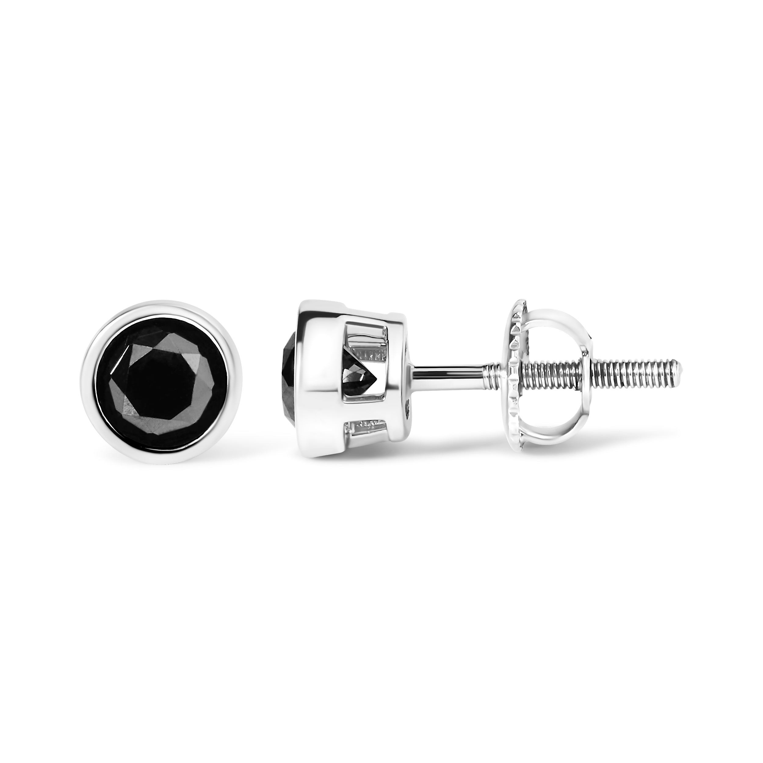 .925 Sterling Silver 4.00 Cttw Round Brilliant-Cut Black Diamond Bezel-Set Stud Earrings with Screw Backs (Fancy Color-Enhanced, I2-I3 Clarity) by Bids.com