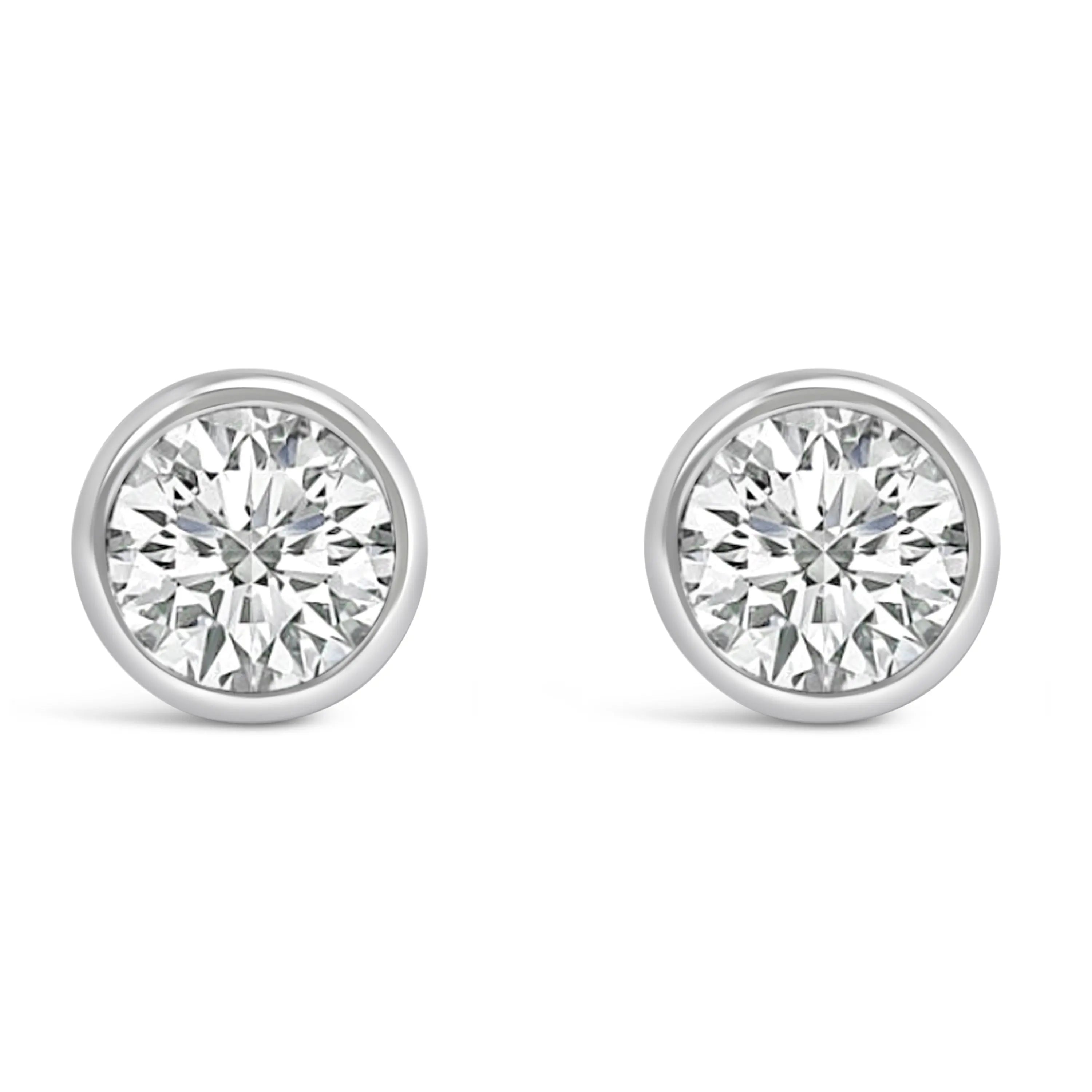 14K White Gold 1.0 Cttw Lab Grown Diamond Screw-Back Classic Bezel Solitaire Stud Earrings (G-H Color, VS2-SI1 Clarity)