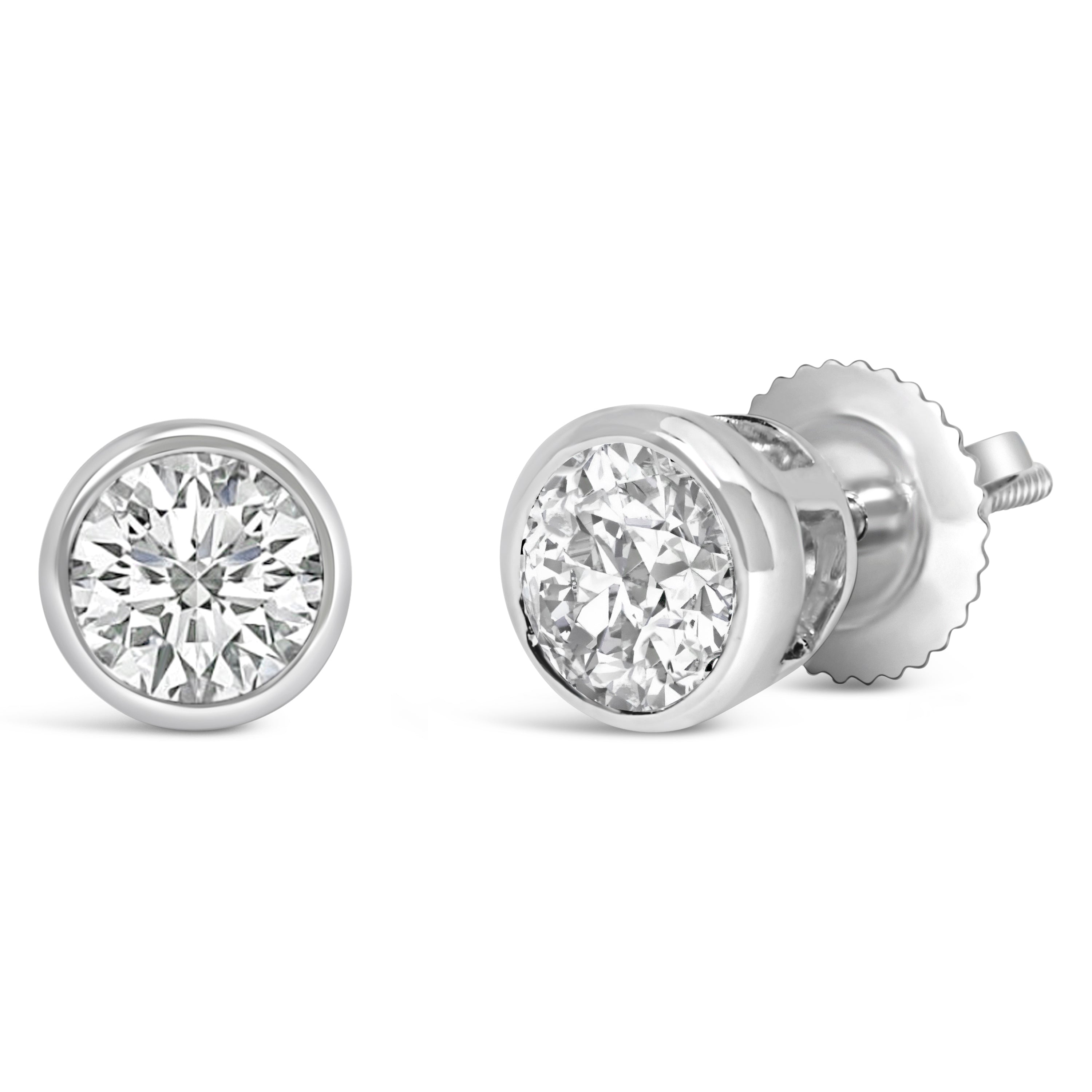 14K White Gold 1.0 Cttw Lab Grown Diamond Screw-Back Classic Bezel Solitaire Stud Earrings (G-H Color, VS2-SI1 Clarity) by Bids.com