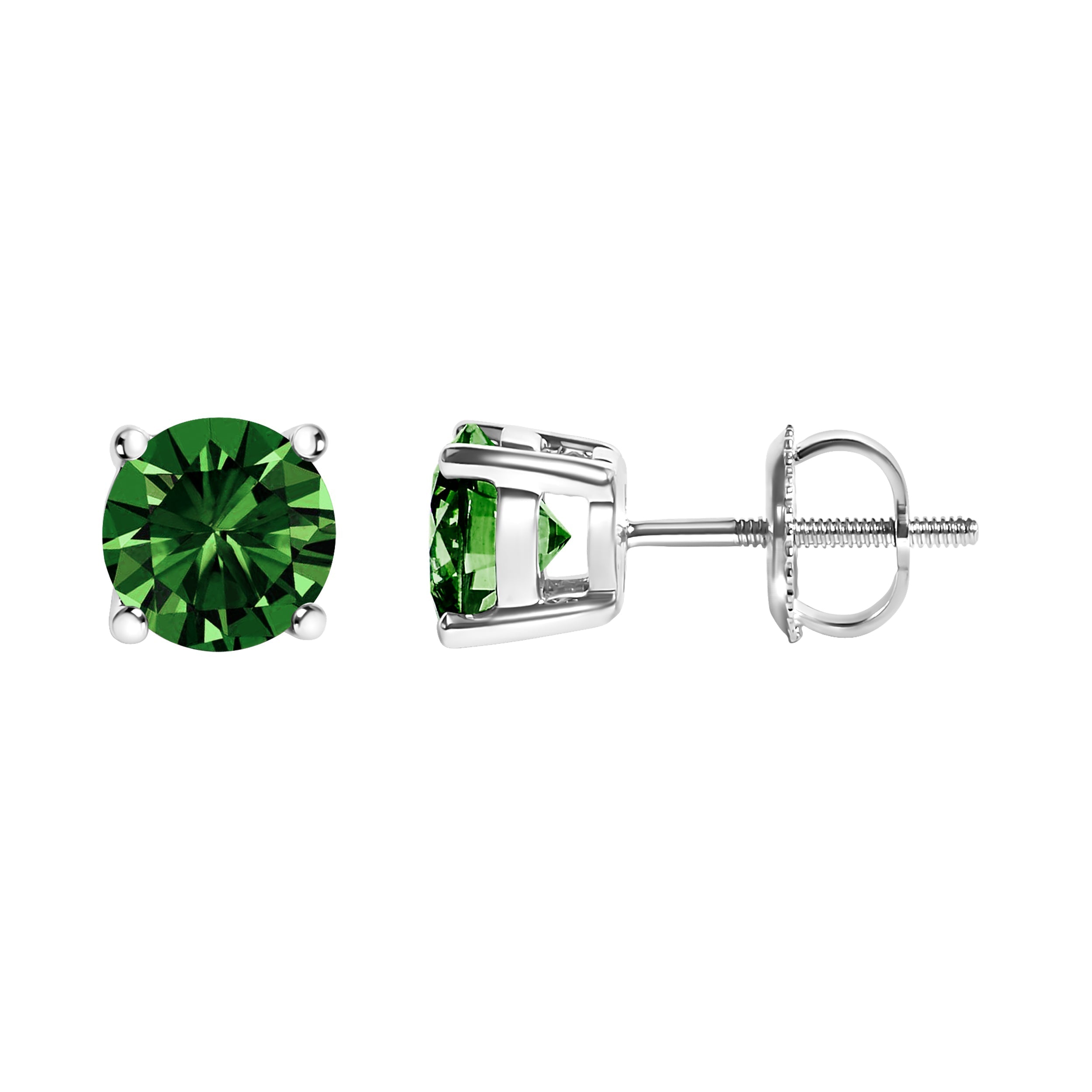 14K White Gold 1.0 Cttw Lab Grown Green Diamond Classic Solitaire Stud Earrings DestGlow