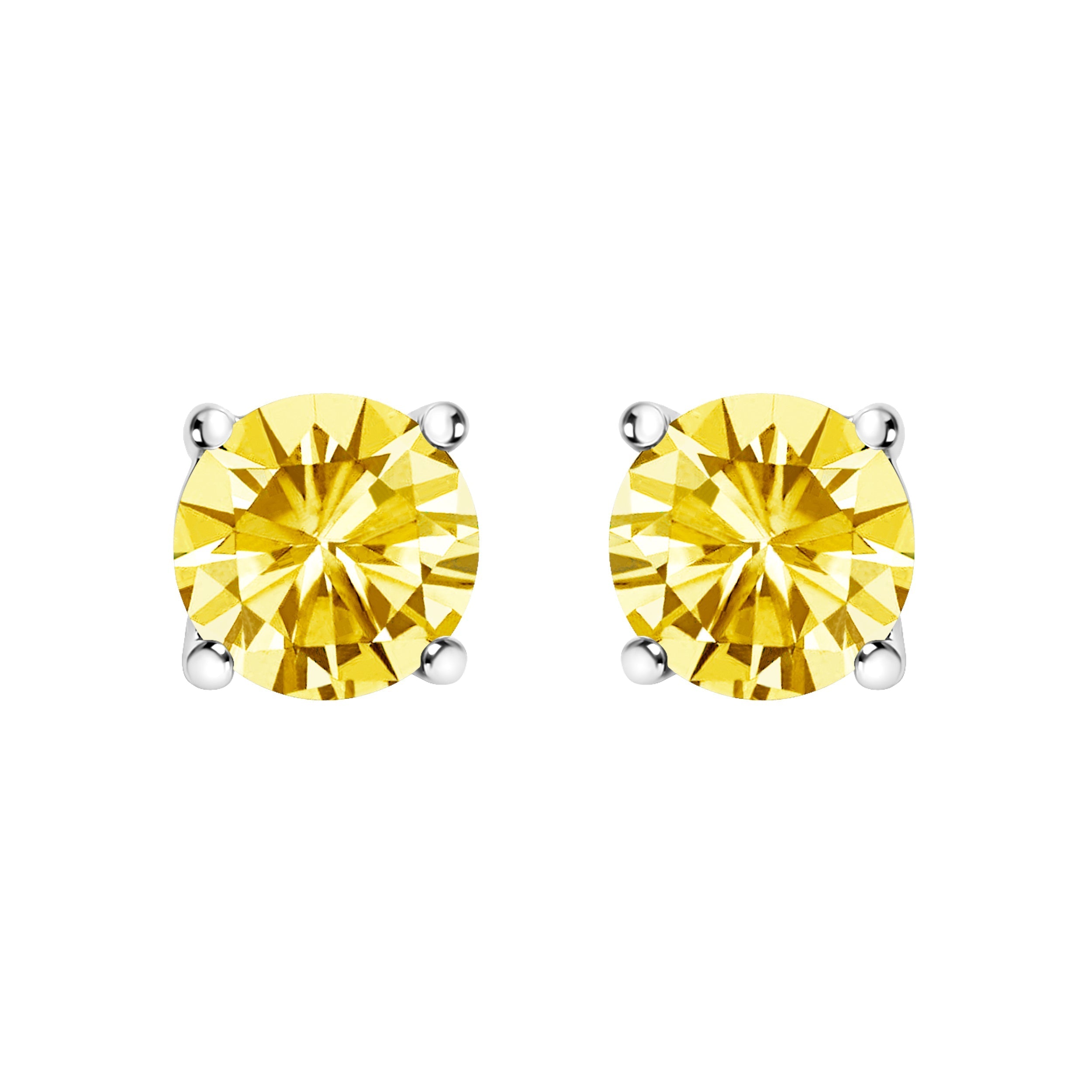 14K White Gold 1.0 Cttw Lab Grown Yellow Diamond Solitaire Stud Earrings (Yellow Color, VS2-SI1 Clarity)