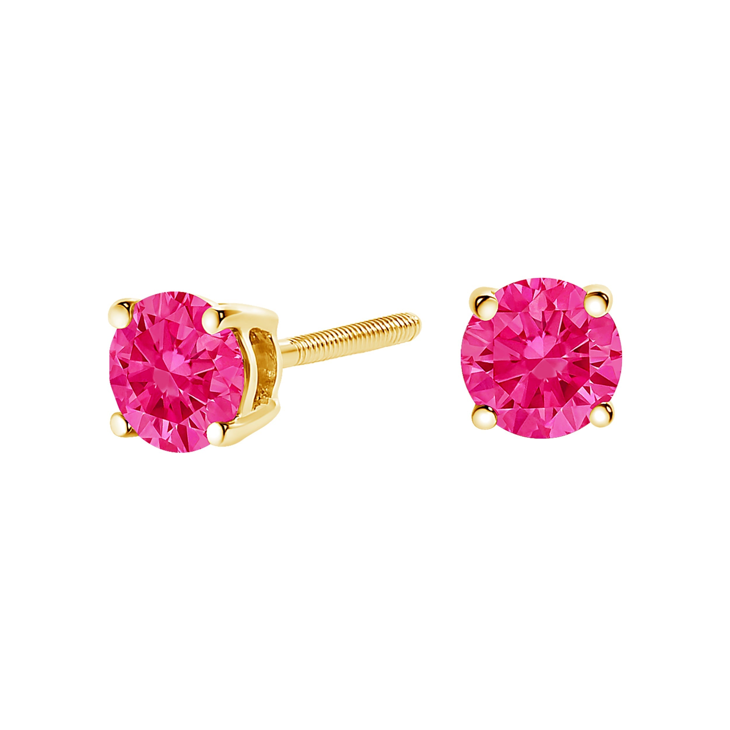 14K Yellow Gold 1.00 Cttw Round Brilliant Cut Lab Grown Pink Diamond 4-Prong Classic Solitaire Earrings (Pink Color, VVS2-VS1 Clarity) DestGlow