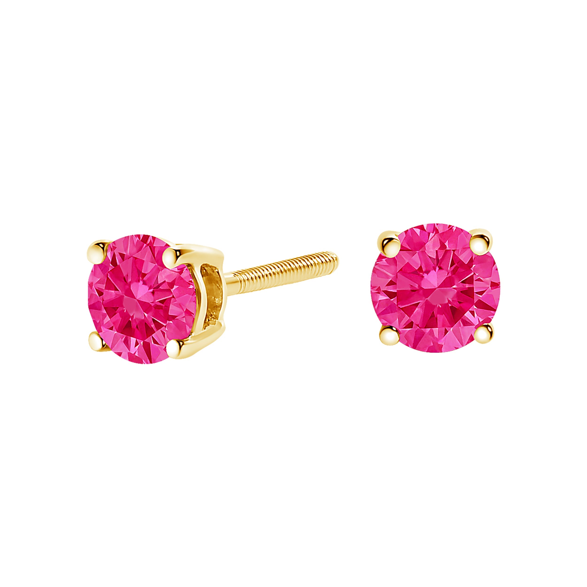 14K Yellow Gold 1.00 Cttw Round Brilliant Cut Lab Grown Pink Diamond 4-Prong Classic Solitaire Earrings (Pink Color, VVS2-VS1 Clarity) by Bids.com