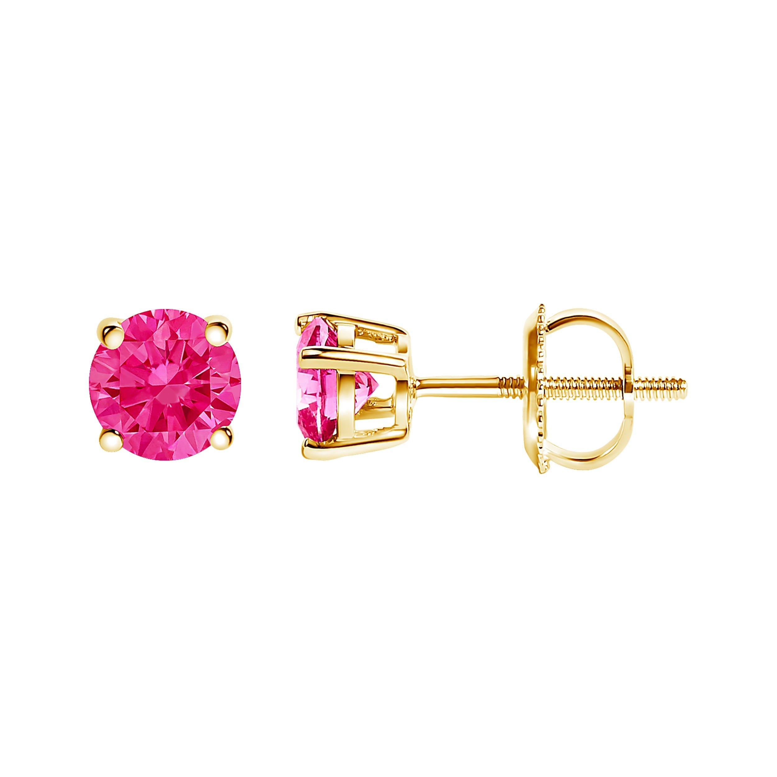 14K Yellow Gold 1.00 Cttw Round Brilliant Cut Lab Grown Pink Diamond 4-Prong Classic Solitaire Earrings (Pink Color, VVS2-VS1 Clarity) DestGlow