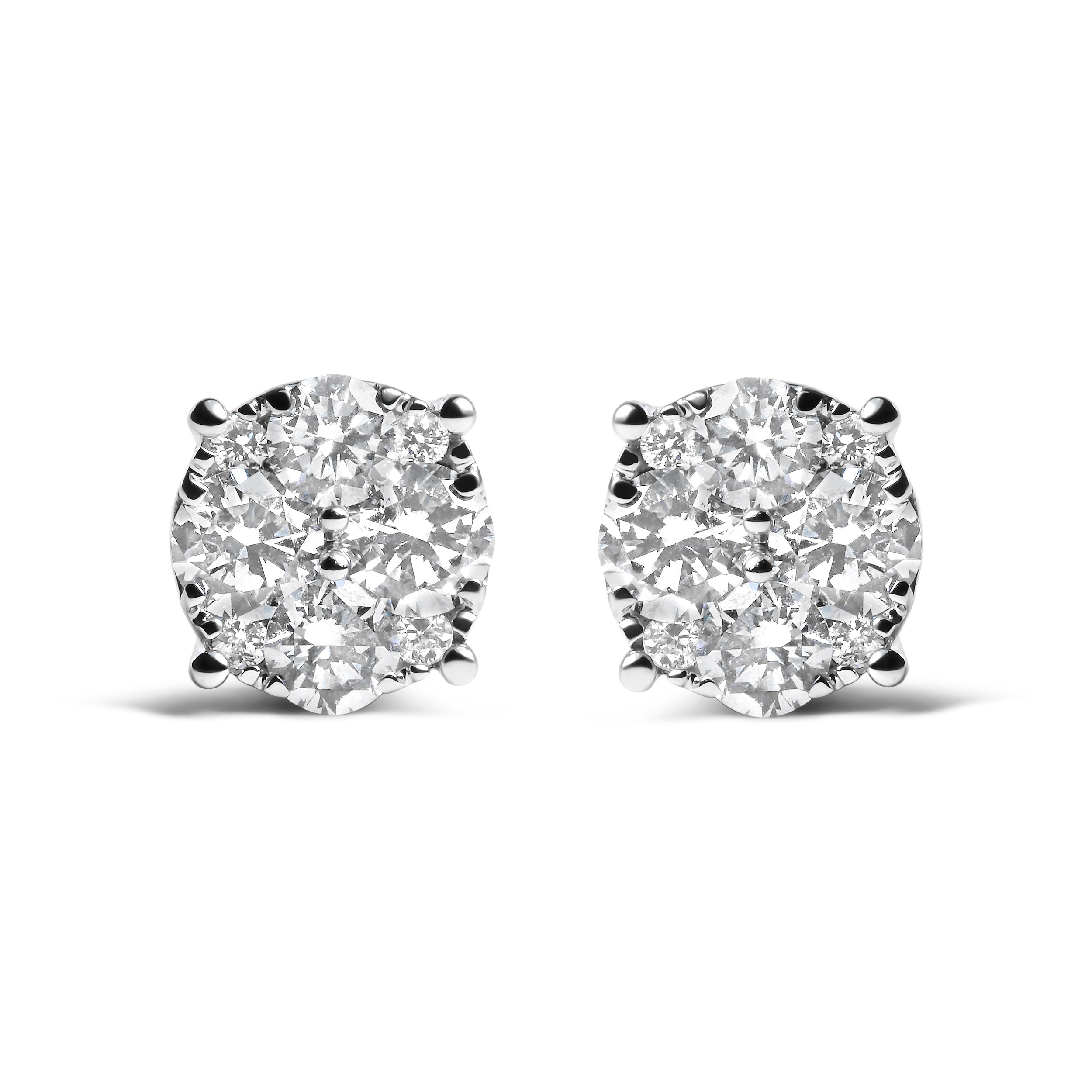 14K White Gold 2.00 Cttw Lab Grown Diamond Cluster Stud Earrings (G-H Color, VS1-VS2 Clarity) by Bids.com