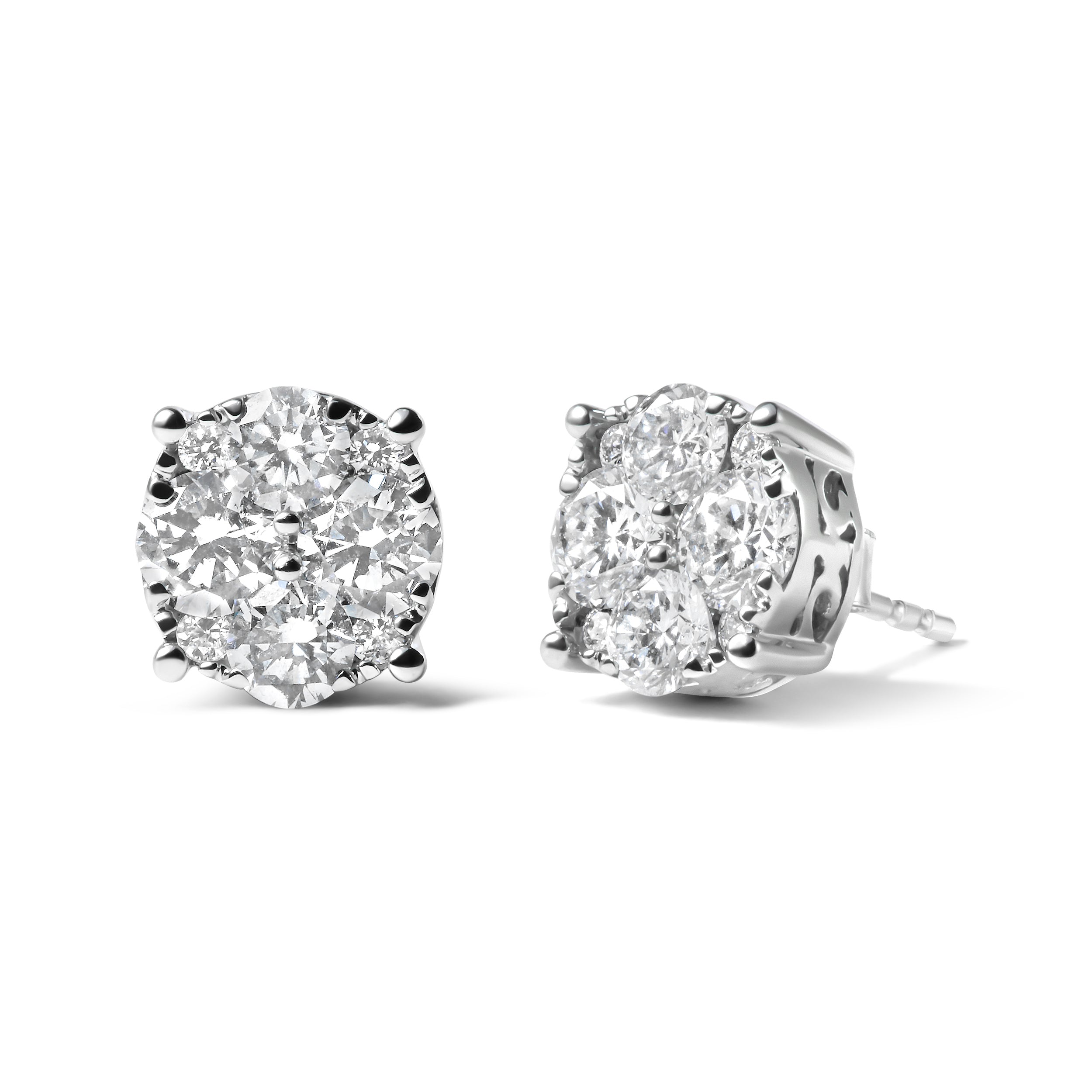 14K White Gold 2.00 Cttw Lab Grown Diamond Cluster Stud Earrings (G-H Color, VS1-VS2 Clarity) by Bids.com