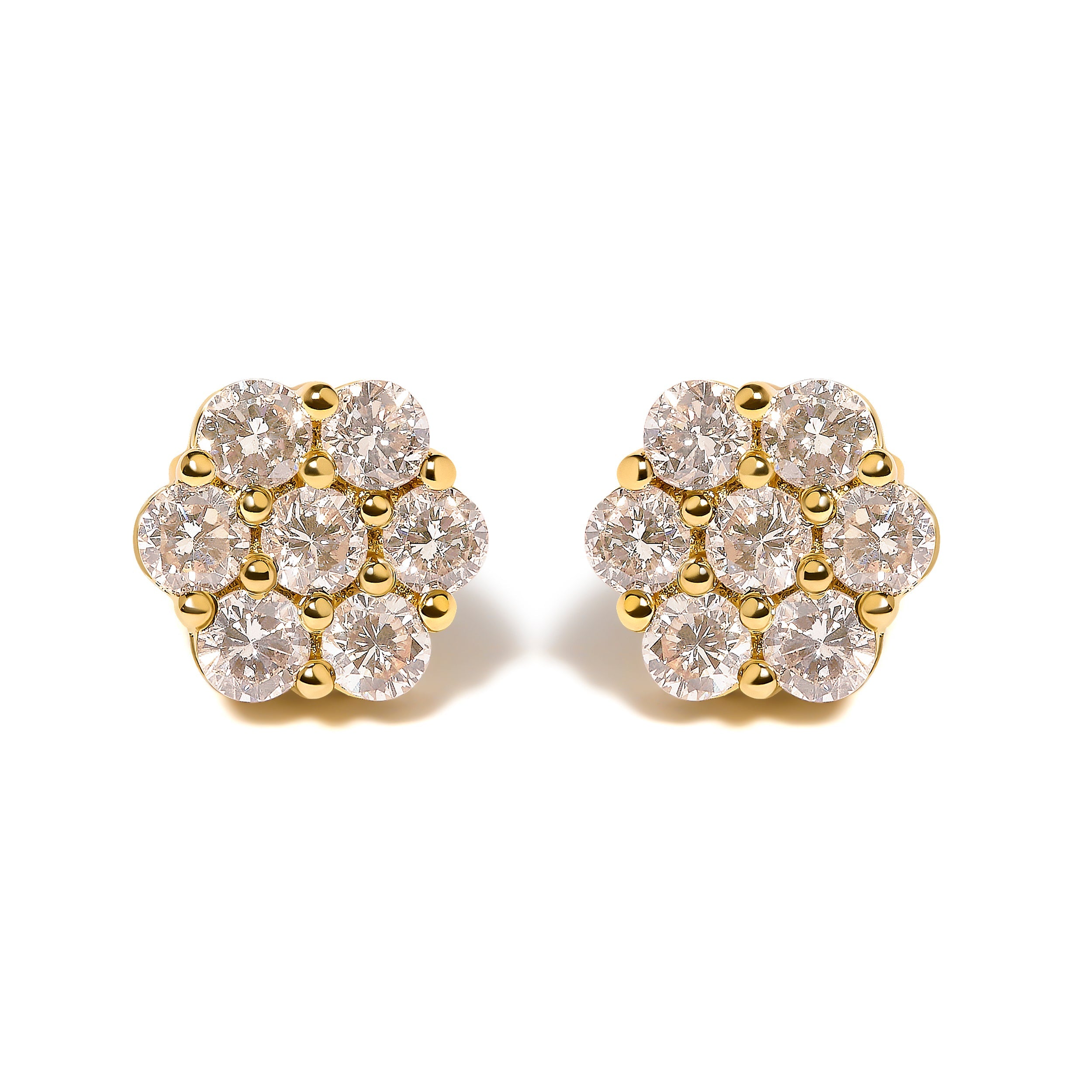 14K Yellow Gold 3.0 Cttw Diamond Floral Cluster Stud Earring by Bids.com
