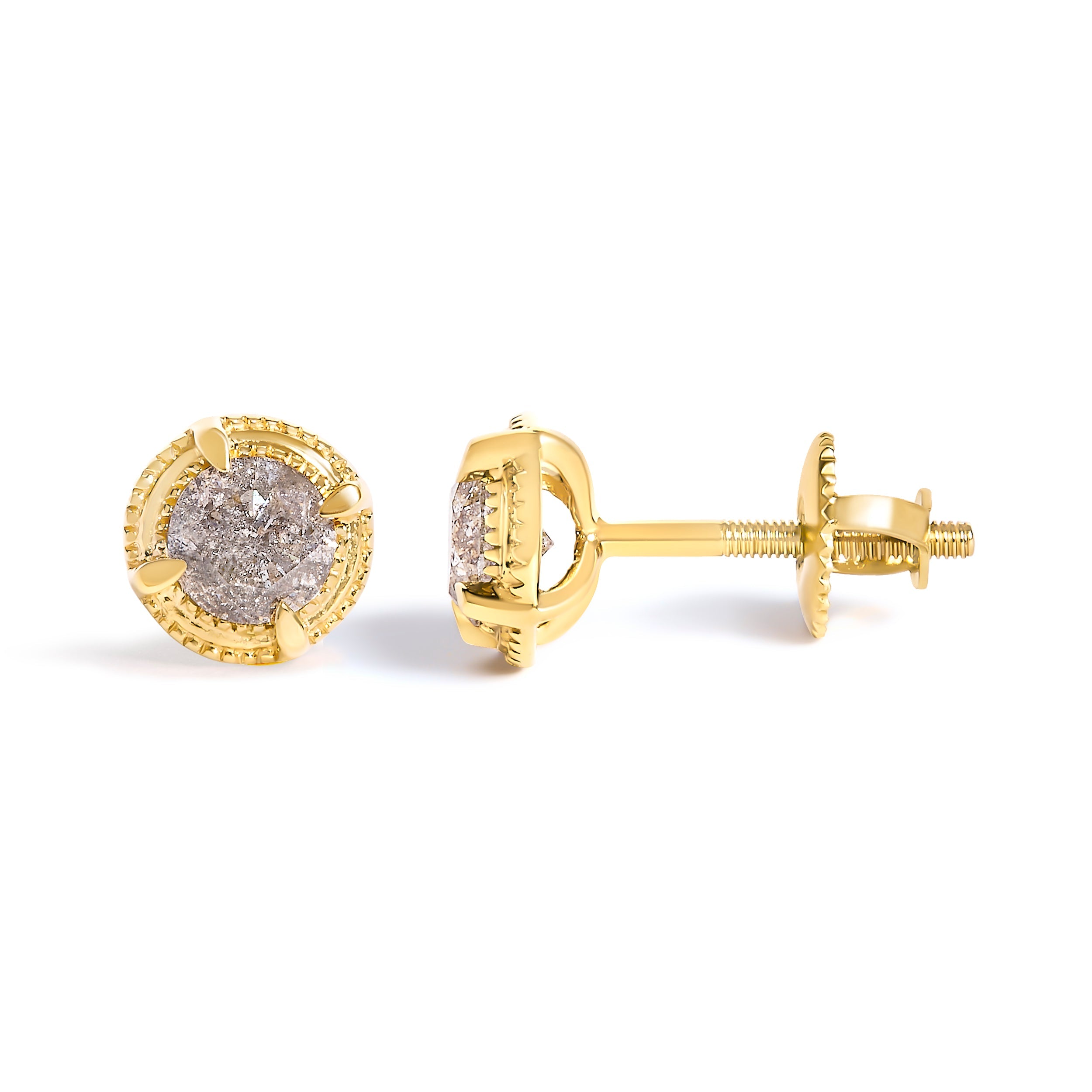 14K Yellow Gold Plated .925 Sterling Silver 1.0 Cttw Round Brilliant Cut Diamond Solitaire Milgrain Stud Earrings (K-L Color, I2-I3 Clarity) by Bids.com