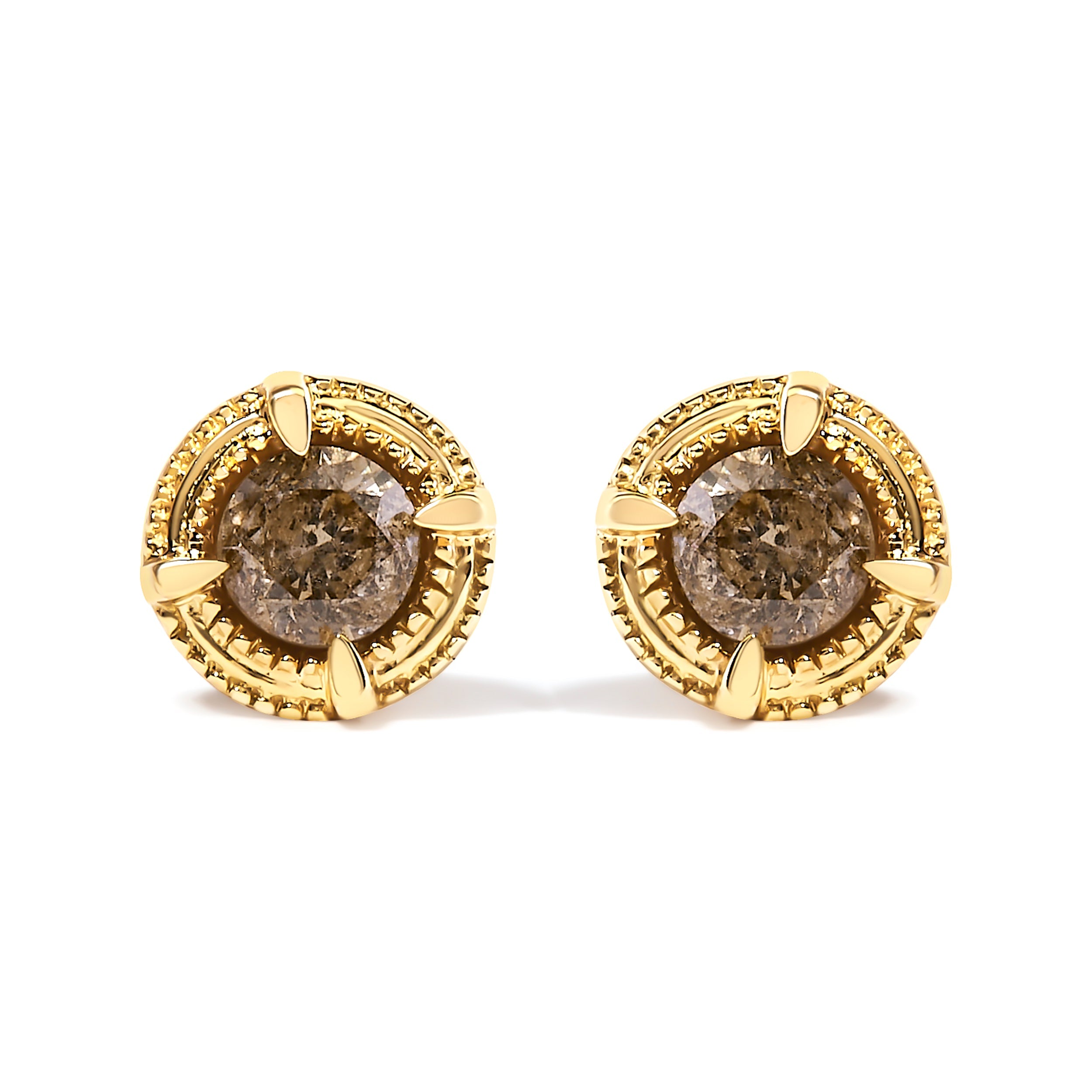 14K Yellow Gold Plated .925 Sterling Silver 1.0 Cttw Round Brilliant Cut Diamond Solitaire Milgrain Stud Earrings (K-L Color, I2-I3 Clarity) by Bids.com