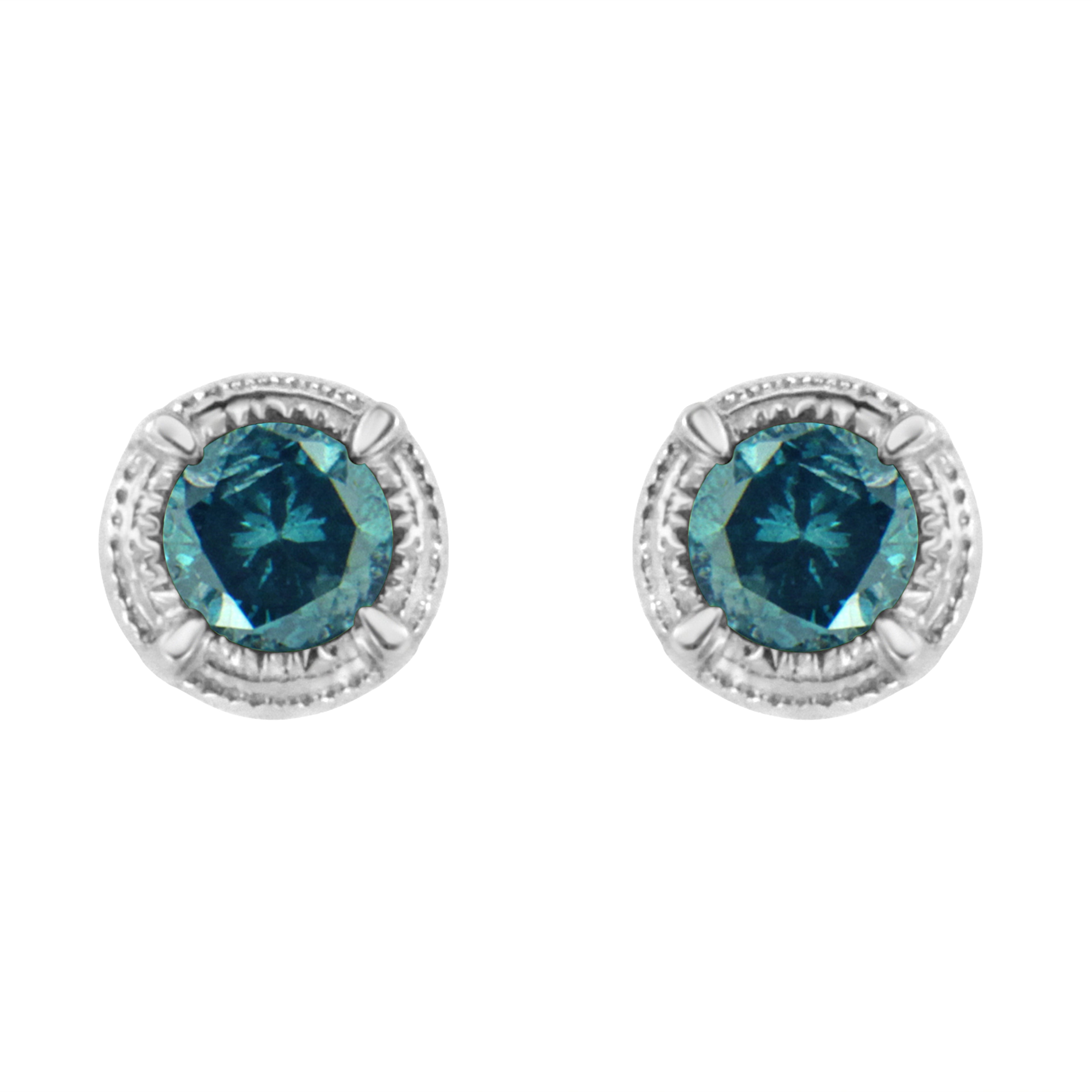 .925 Sterling Silver 1 cttw Treated Black Diamond Modern 4-Prong Solitaire Milgrain Stud Earrings (Black Color, I1-I2 Clarity) by Bids.com