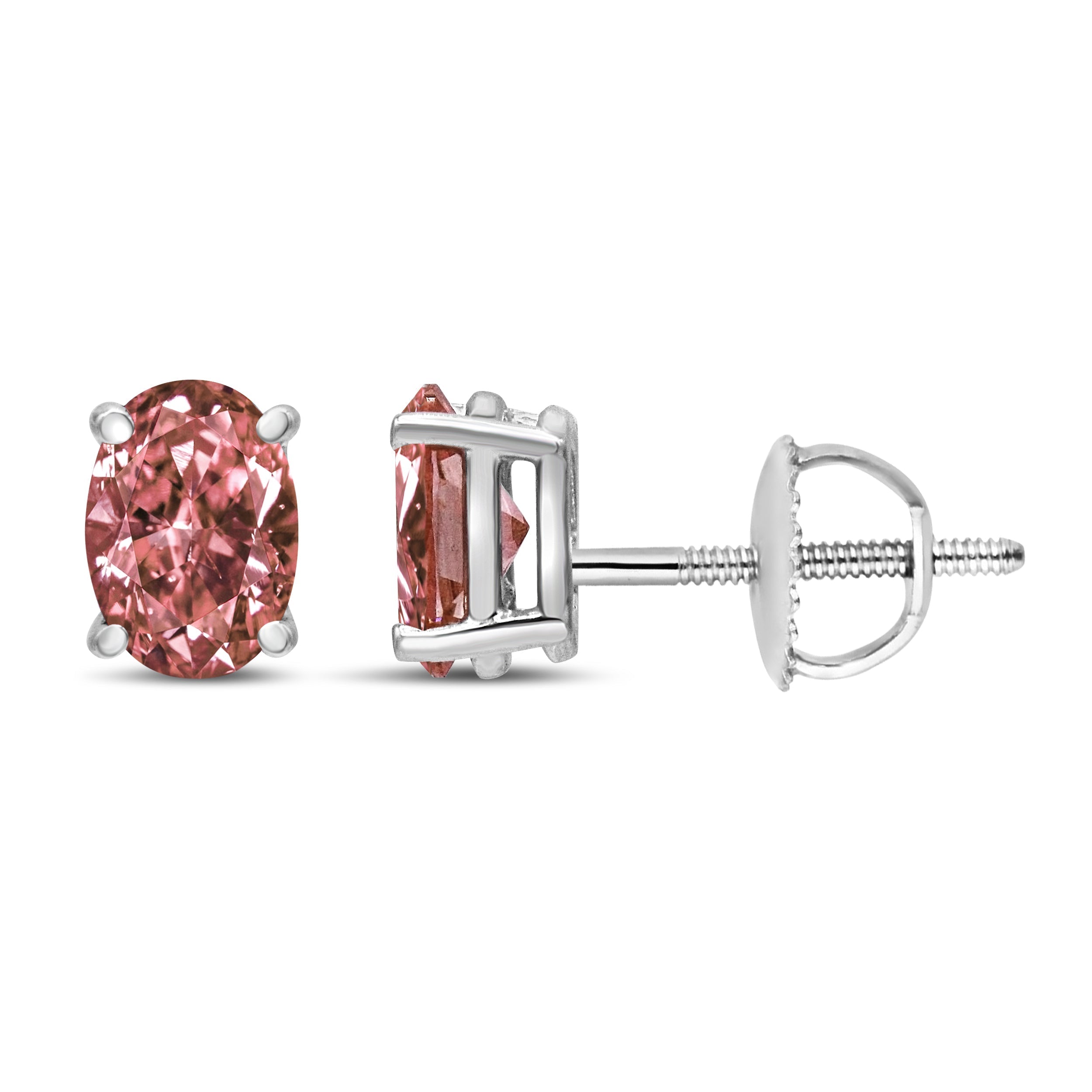 14K White Gold 1/2 Cttw Lab Grown Pink Oval 4 Prong Set Classic Diamond Solitaire Stud Earrings (Pink Color, VS2-SI1 Clarity) DestGlow