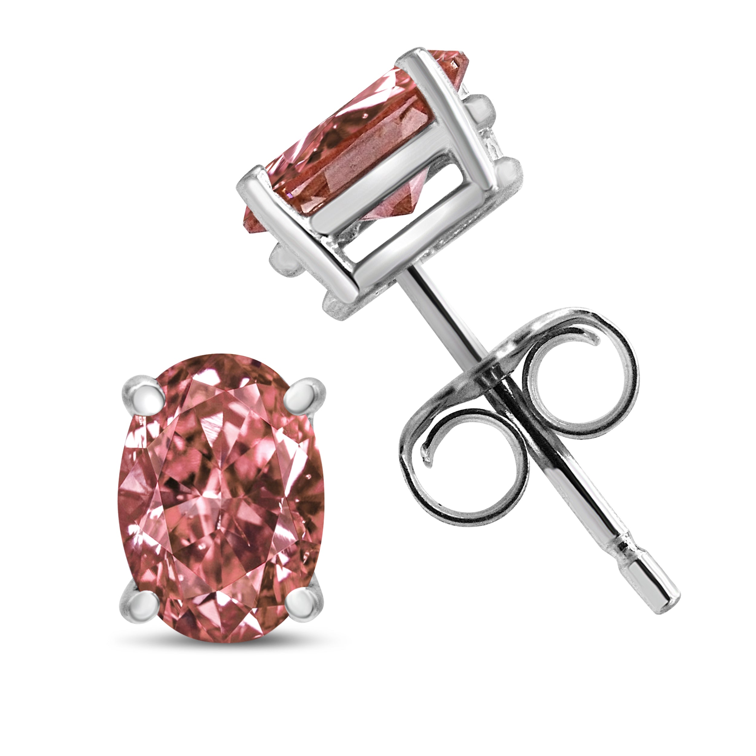 14K White Gold 1/2 Cttw Lab Grown Pink Oval 4 Prong Set Classic Diamond Solitaire Stud Earrings (Pink Color, VS2-SI1 Clarity) DestGlow