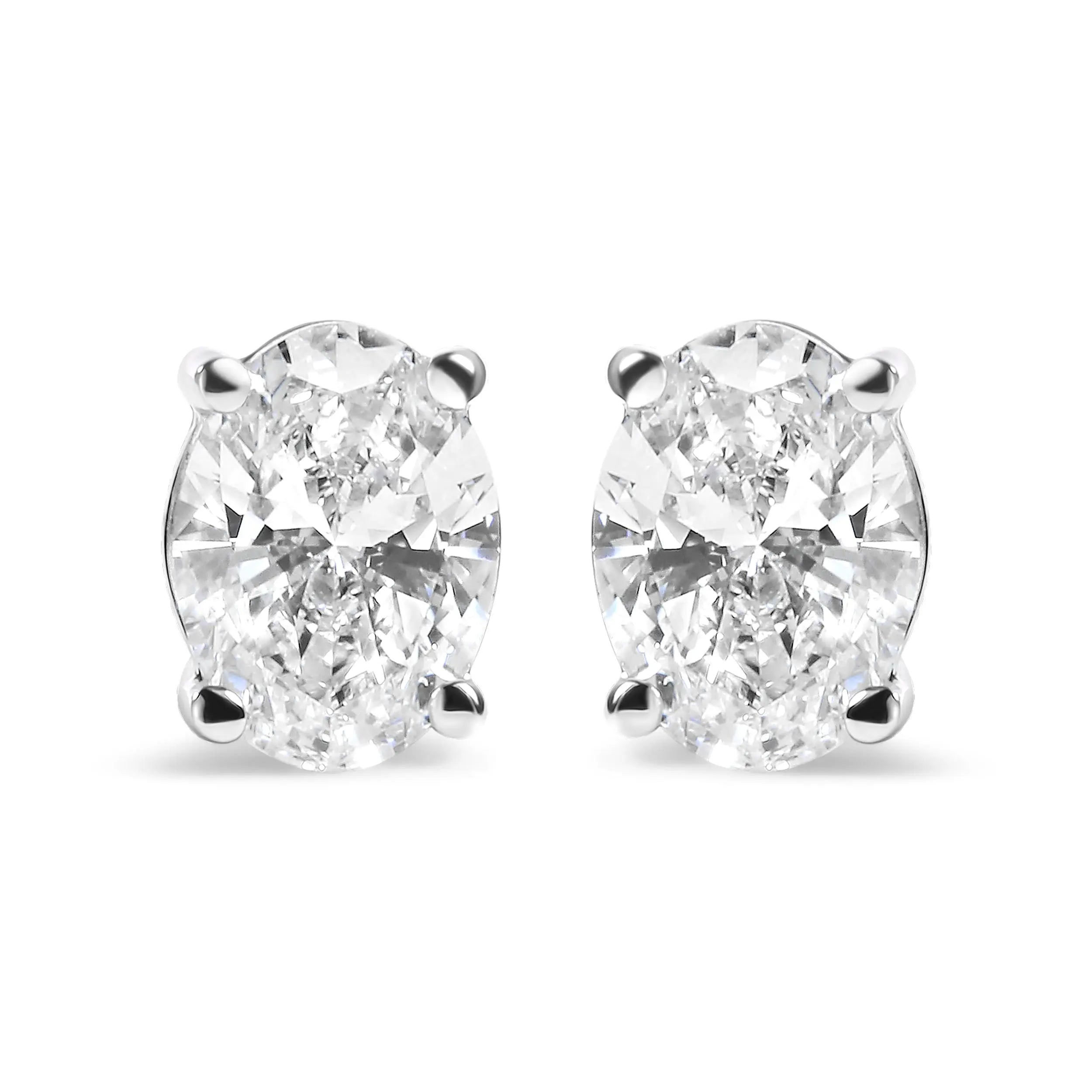 14K White Gold 3/4 Cttw Oval Shape Lab Grown Diamond Solitaire Stud Earrings (F-G Color, VS1-VS2 Clarity)