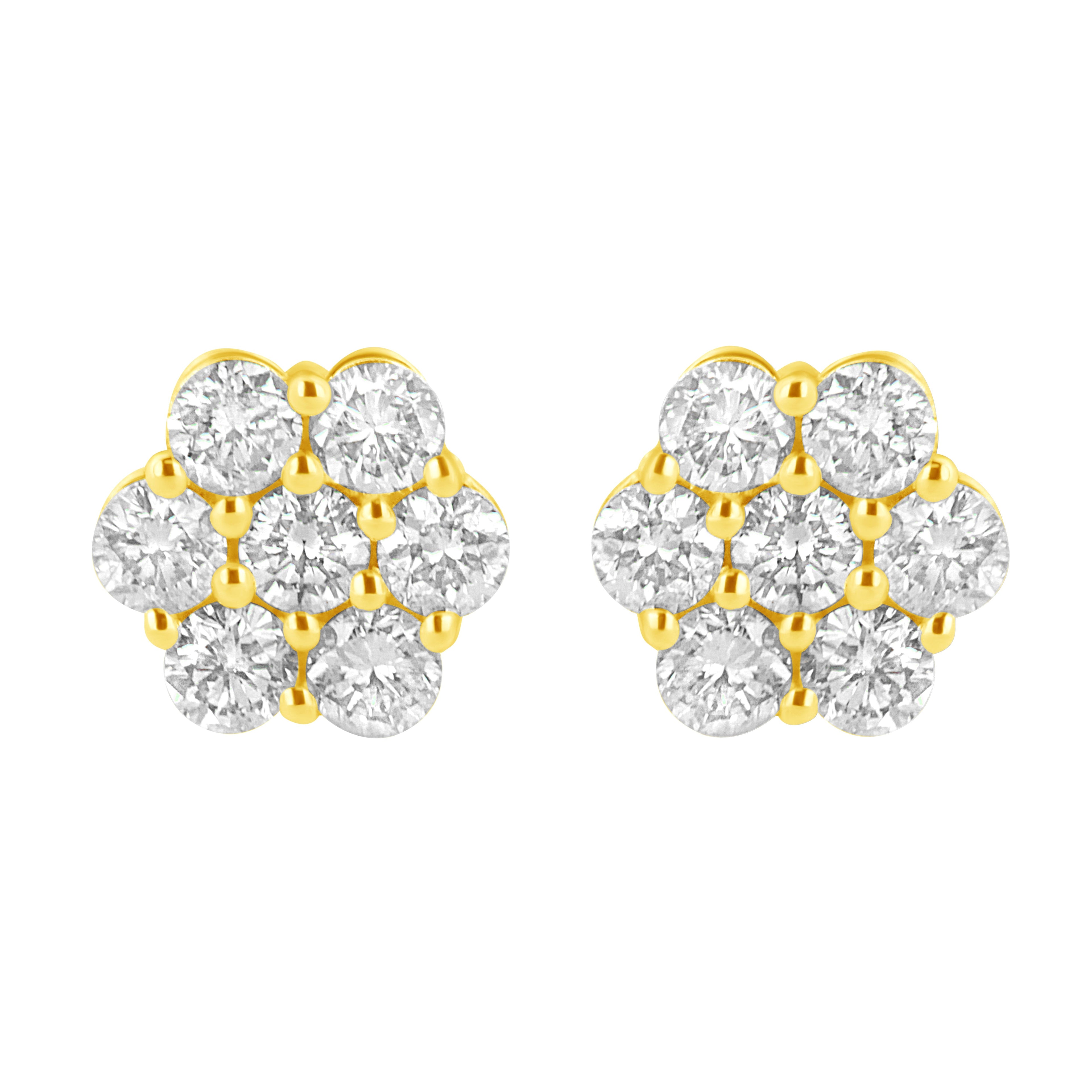 14K Yellow Gold 1.0 Cttw Diamond Flower Earring (J-K Color, I1-I2 Clarity) by Bids.com