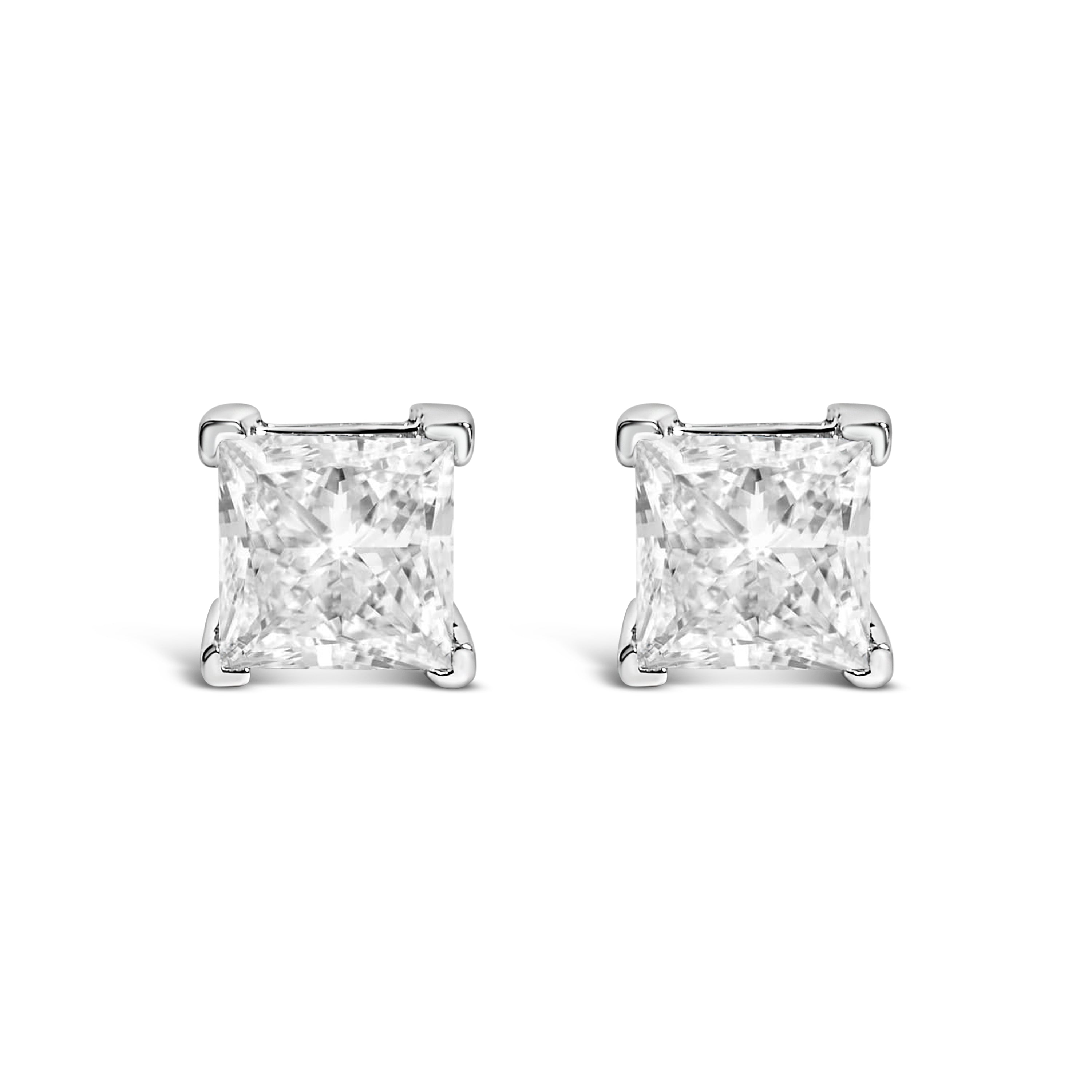 14K White Gold 1.0 Cttw Princess Cut Lab Grown Diamond Solitaire Stud Earrings (F-G Color, VS2-SI1 Clarity) by Bids.com