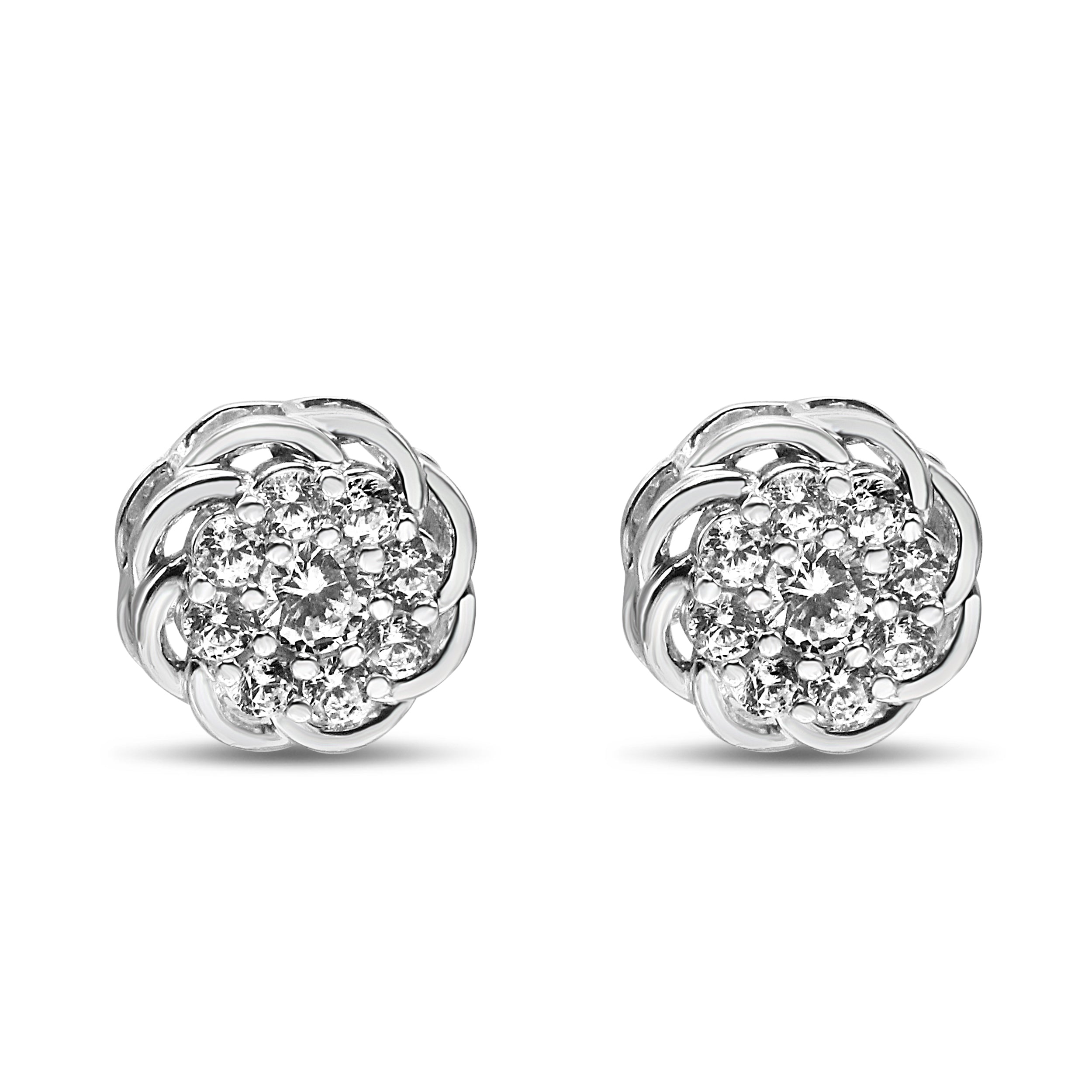 .925 Sterling Silver 1/2 Cttw Round Diamond Cluster Openwork Floral Halo Stud Earrings (I1-I2 Clarity, I-J Color) by Bids.com