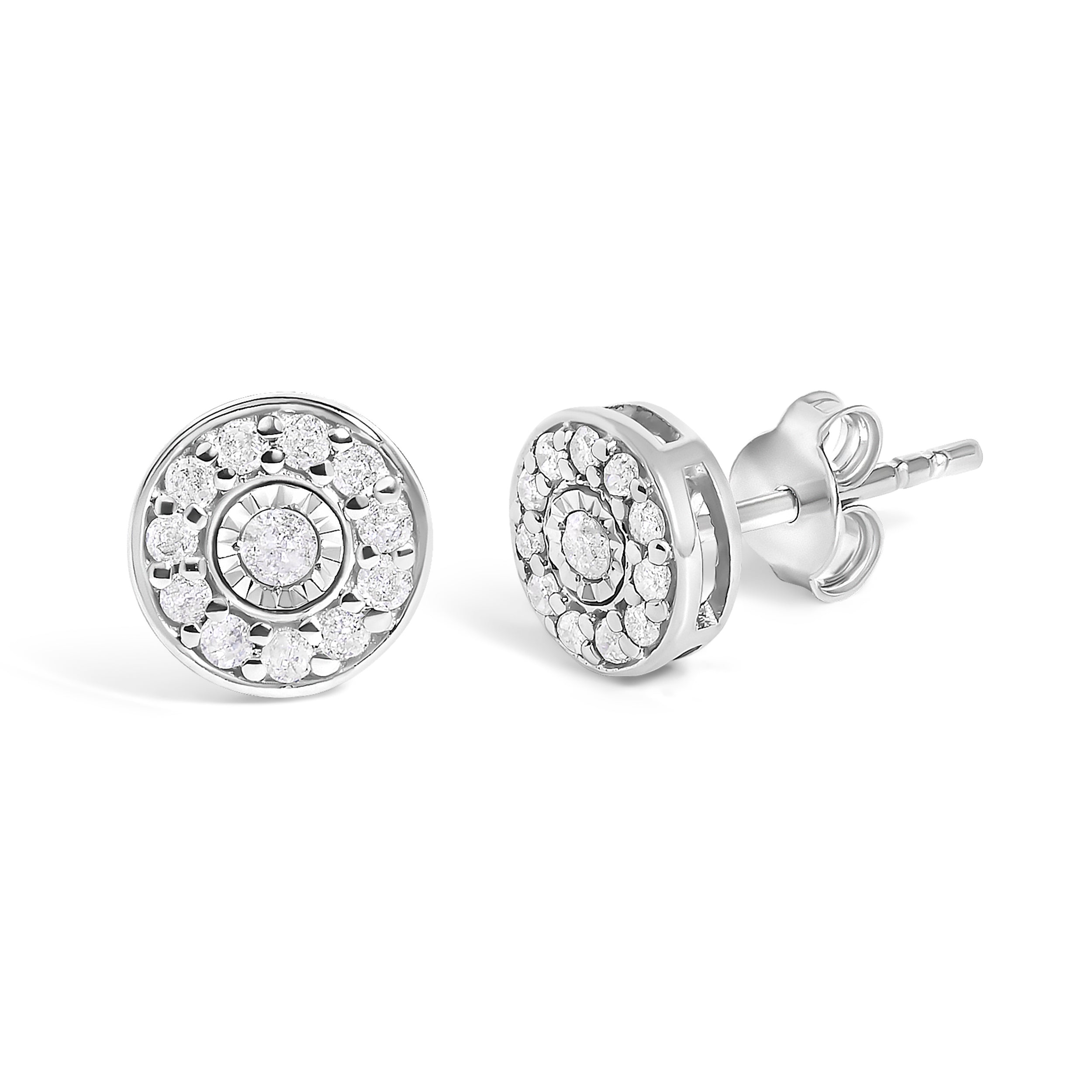 .925 Sterling Silver 1/4 Cttw Diamond Miracle Set Solitaire with Halo Stud Earrings DestGlow