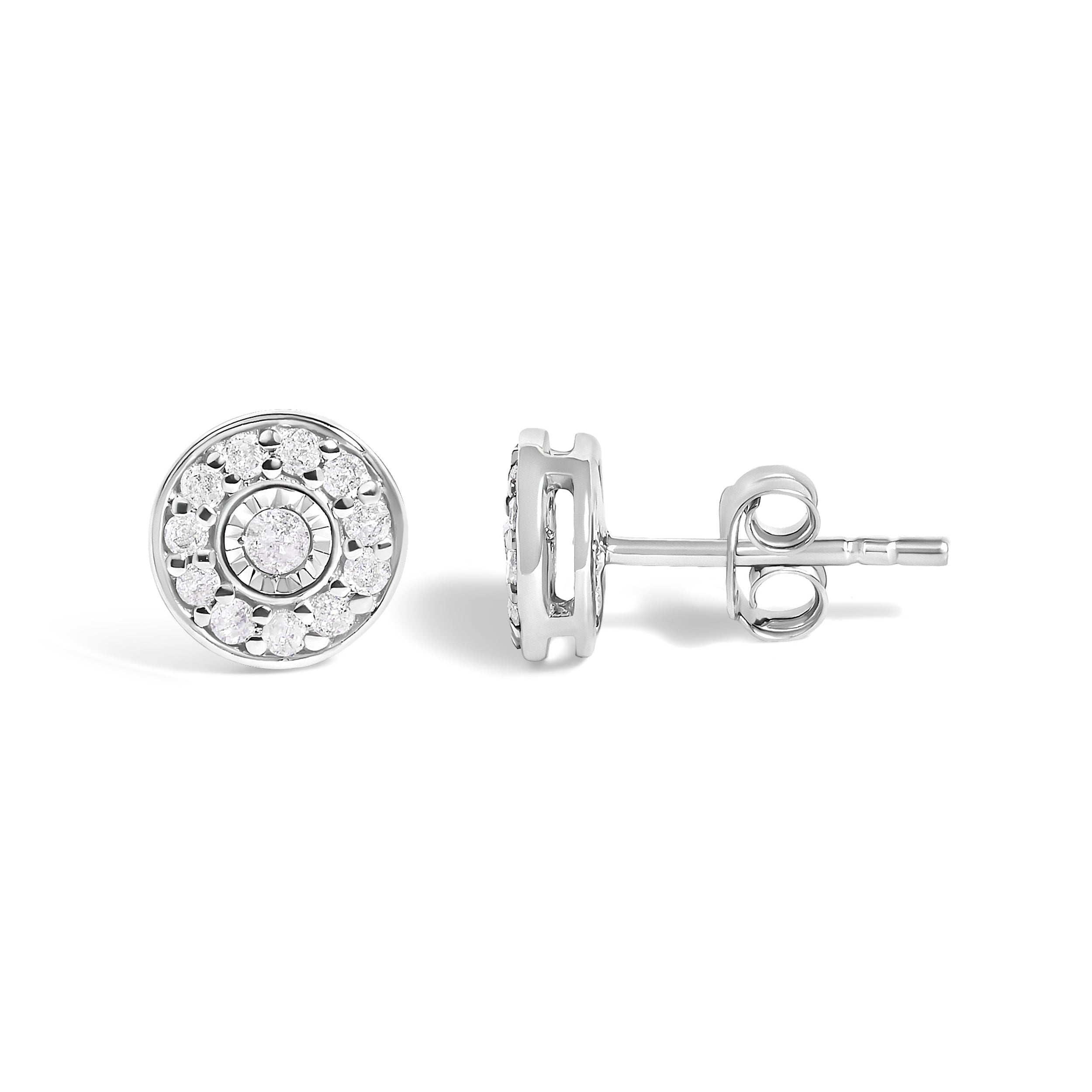 .925 Sterling Silver 1/4 Cttw Diamond Miracle Set Solitaire with Halo Stud Earrings DestGlow