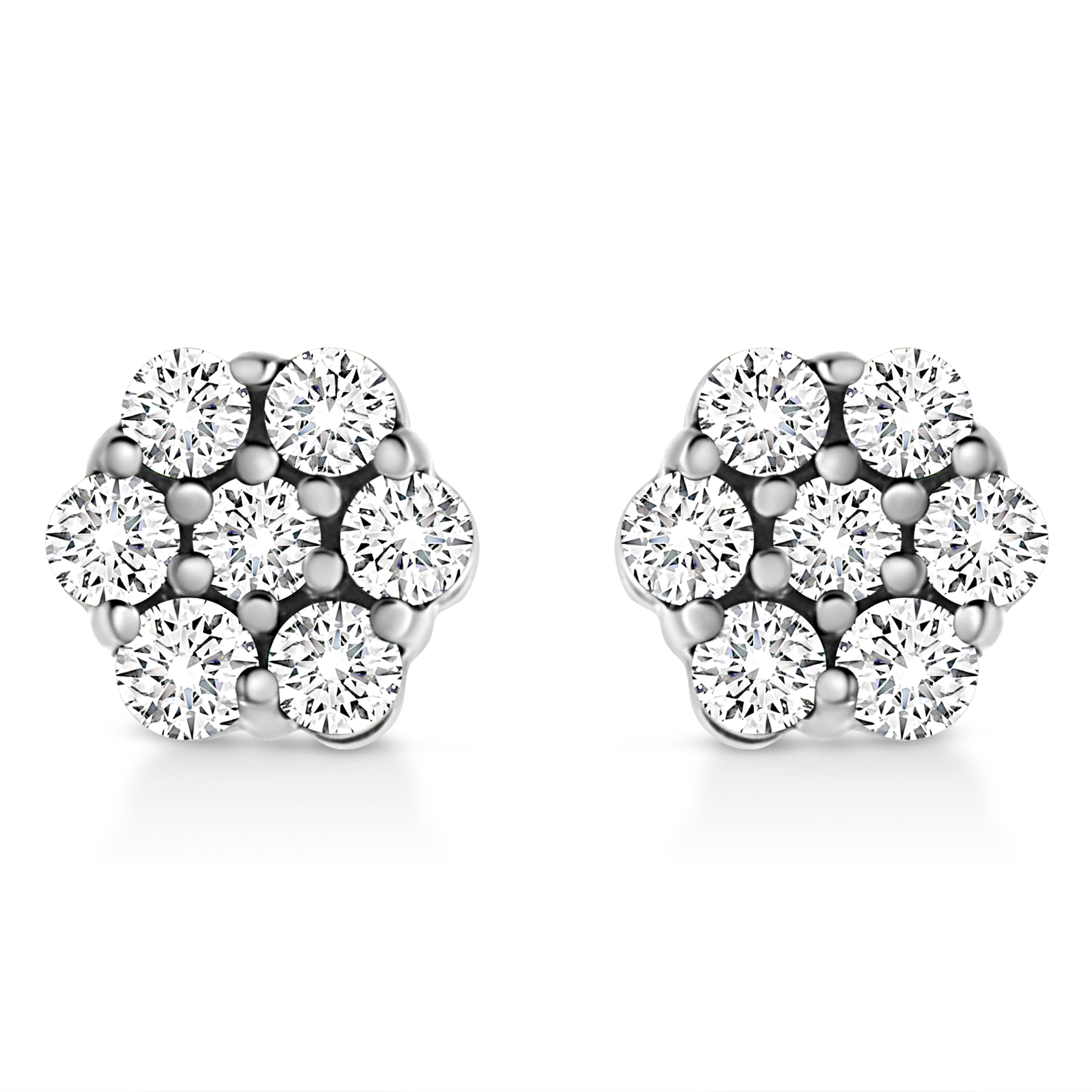 14K White Gold 1/2 Cttw Prong Set Round-Cut Diamond Flower Stud Earring (H-I Color, I1-I2 Clarity) by Bids.com