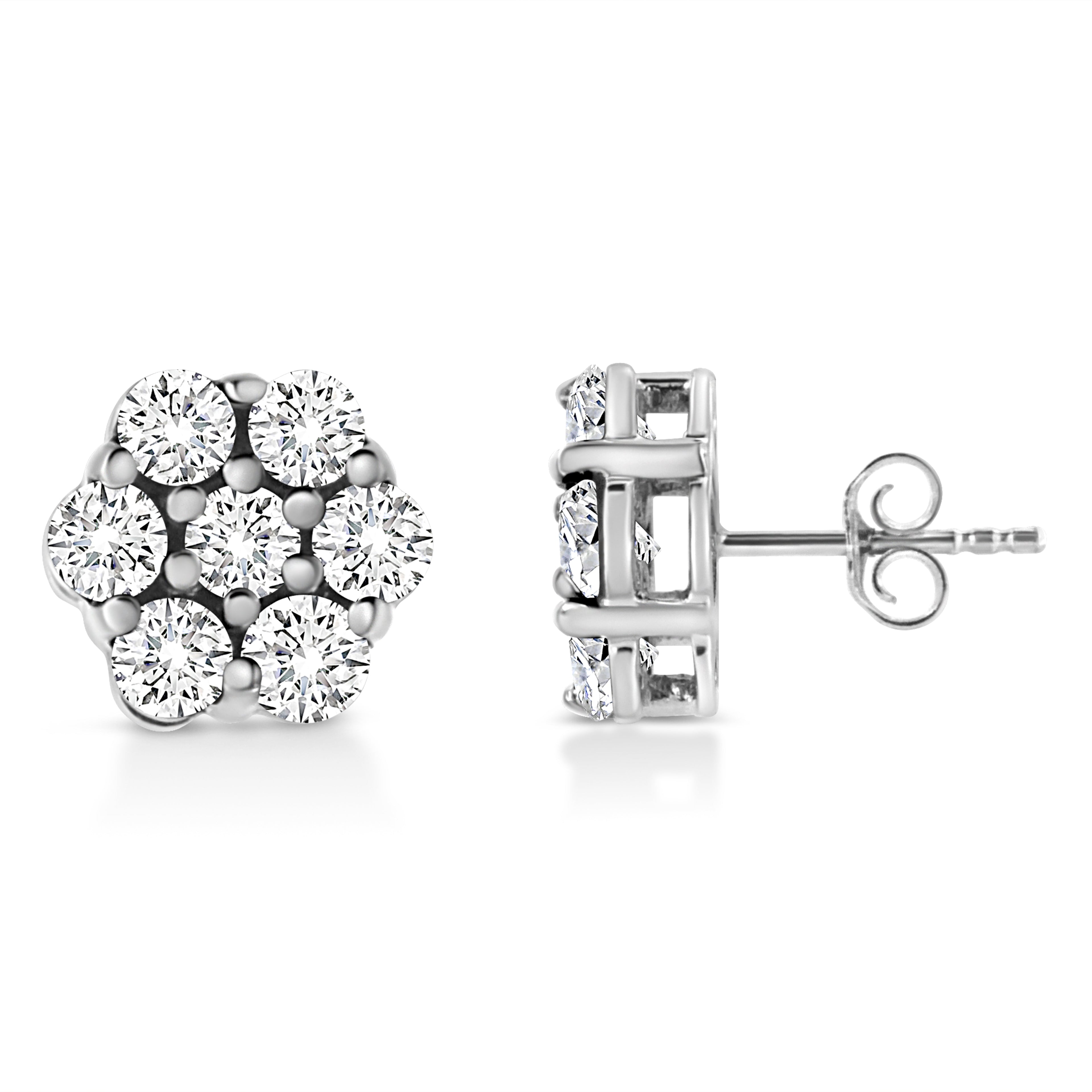 14K White Gold 1/2 Cttw Prong Set Round-Cut Diamond Flower Stud Earring (H-I Color, I1-I2 Clarity) by Bids.com