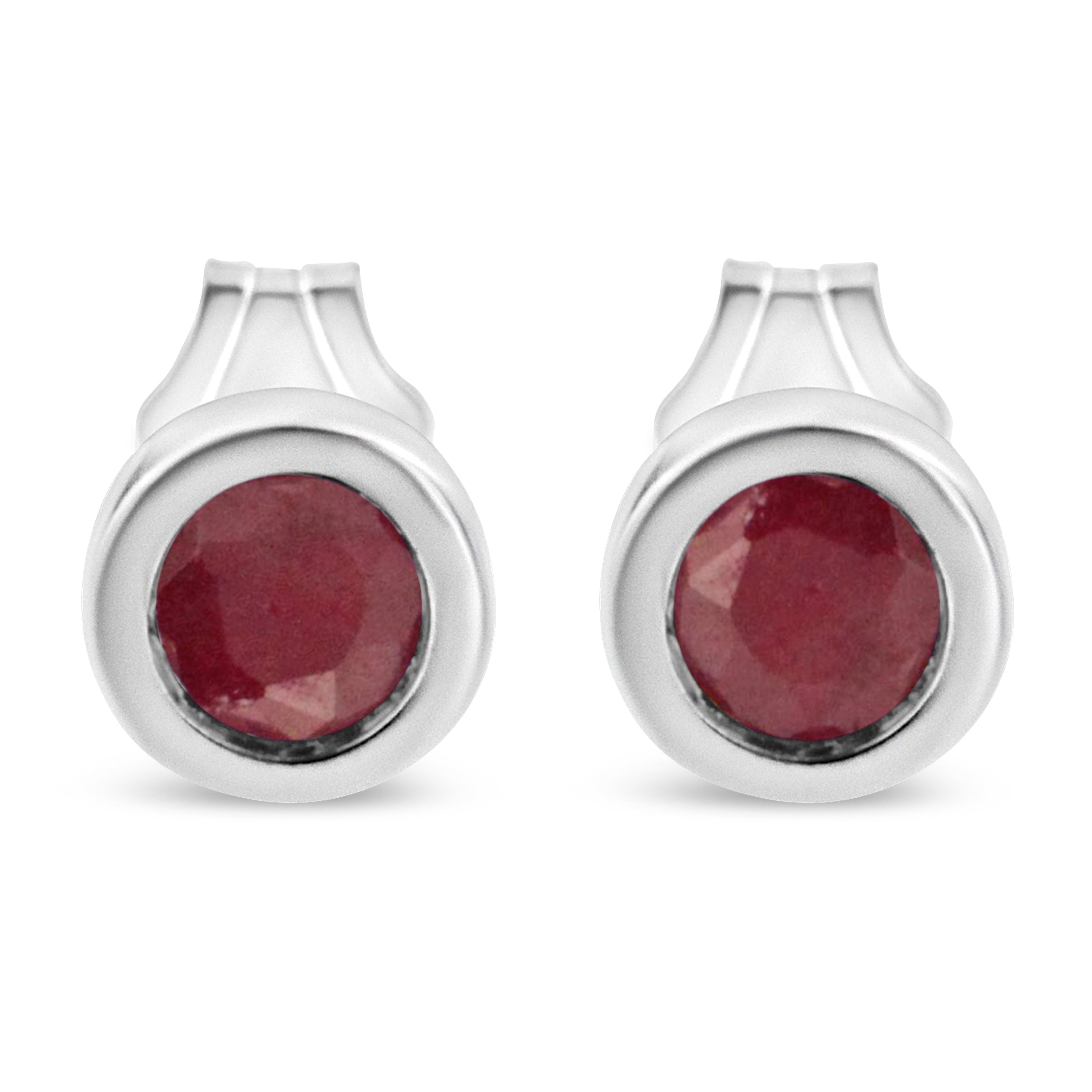 .925 Sterling Silver Bezel Set 3.5mm Created Red Ruby Gemstone Solitaire Stud Earrings by Bids.com