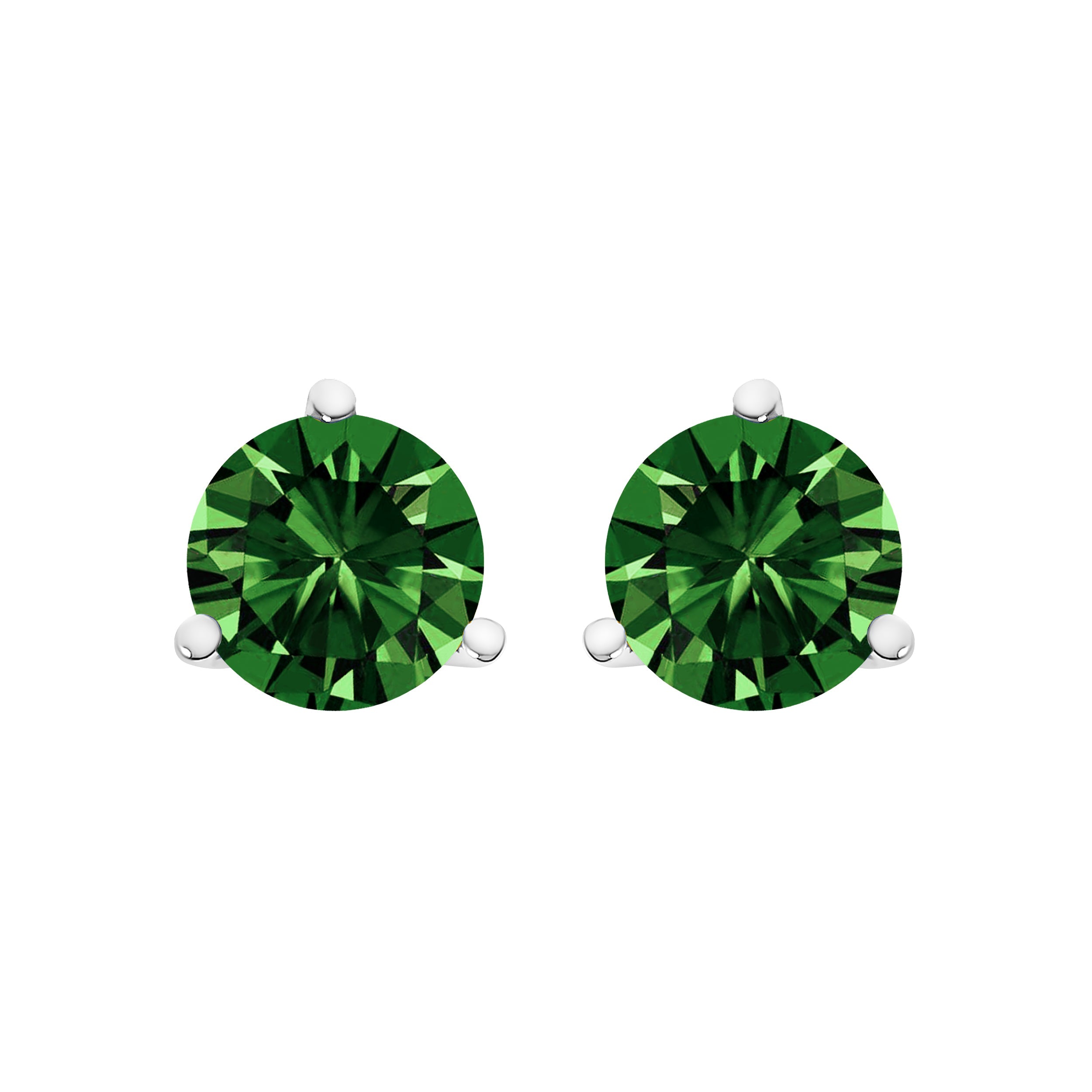 14K White Gold 1.0 Cttw 3-Prong Martini Set Lab Grown Green Diamond Solitaire Stud Earrings by Bids.com