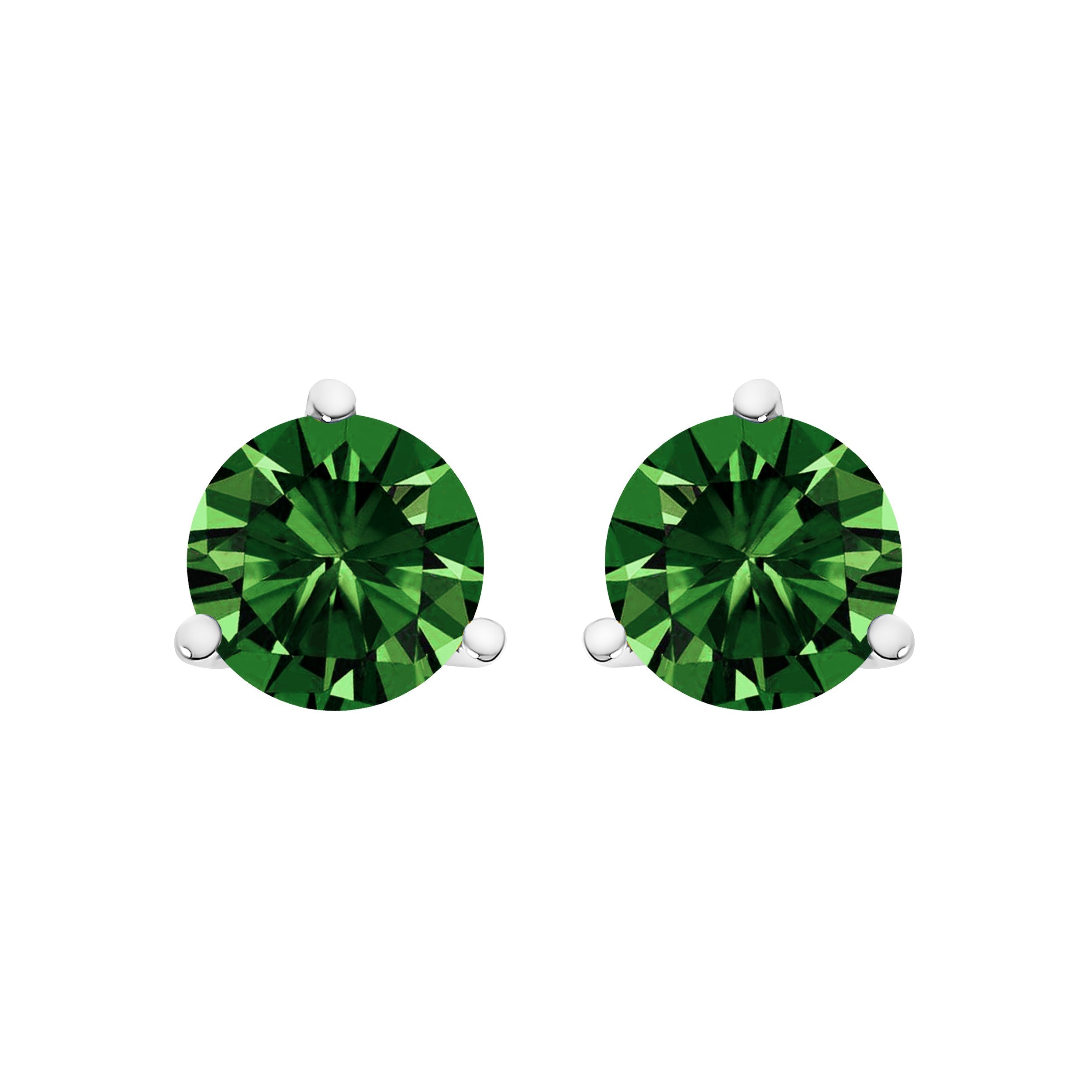 14K White Gold 1.0 Cttw 3-Prong Martini Set Lab Grown Green Diamond Solitaire Stud Earrings