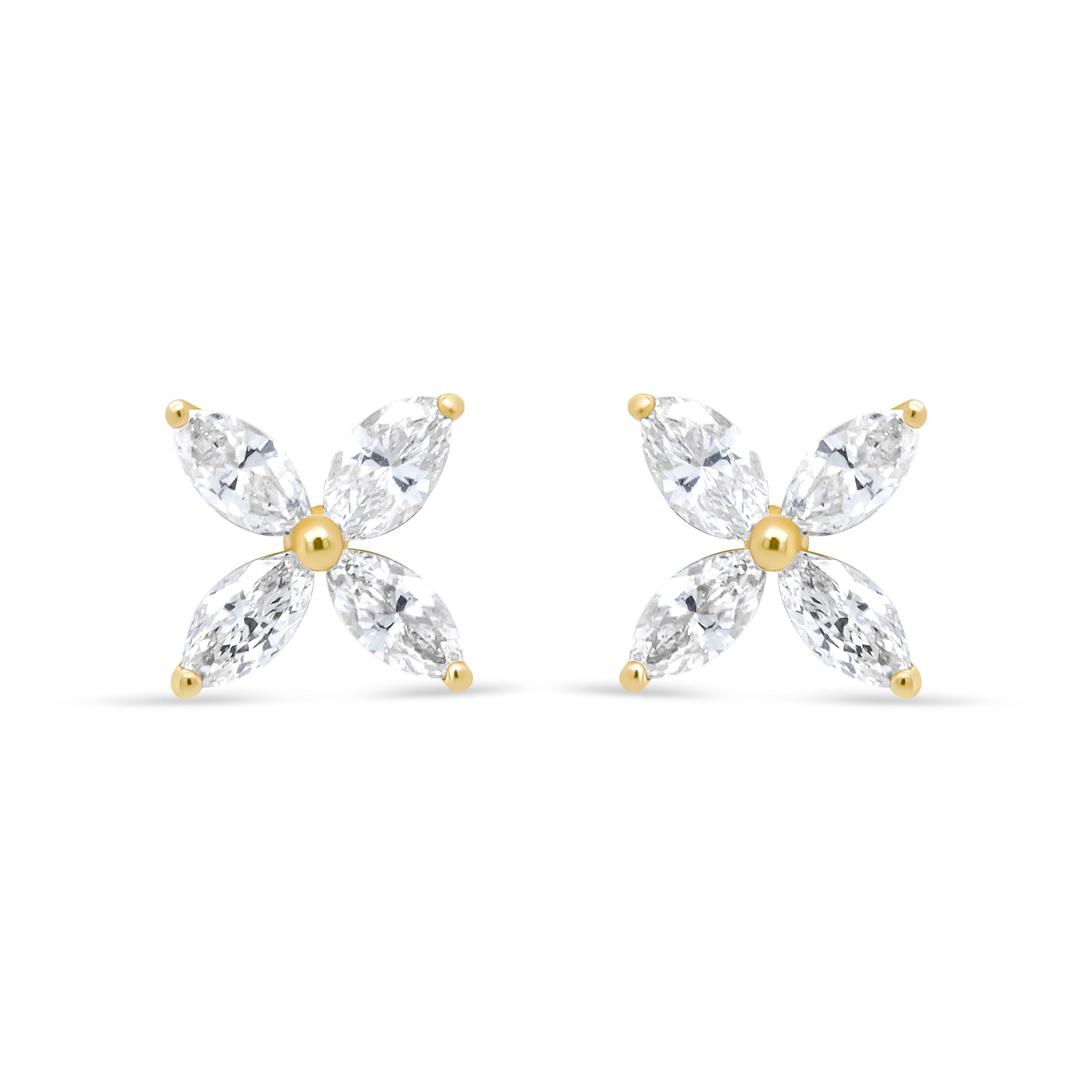 14K White Gold 1/2 Cttw Marquise Diamond 8 Stone Floral Leaf Stud Earrings (H-I Color, SI1-SI2 Clarity)