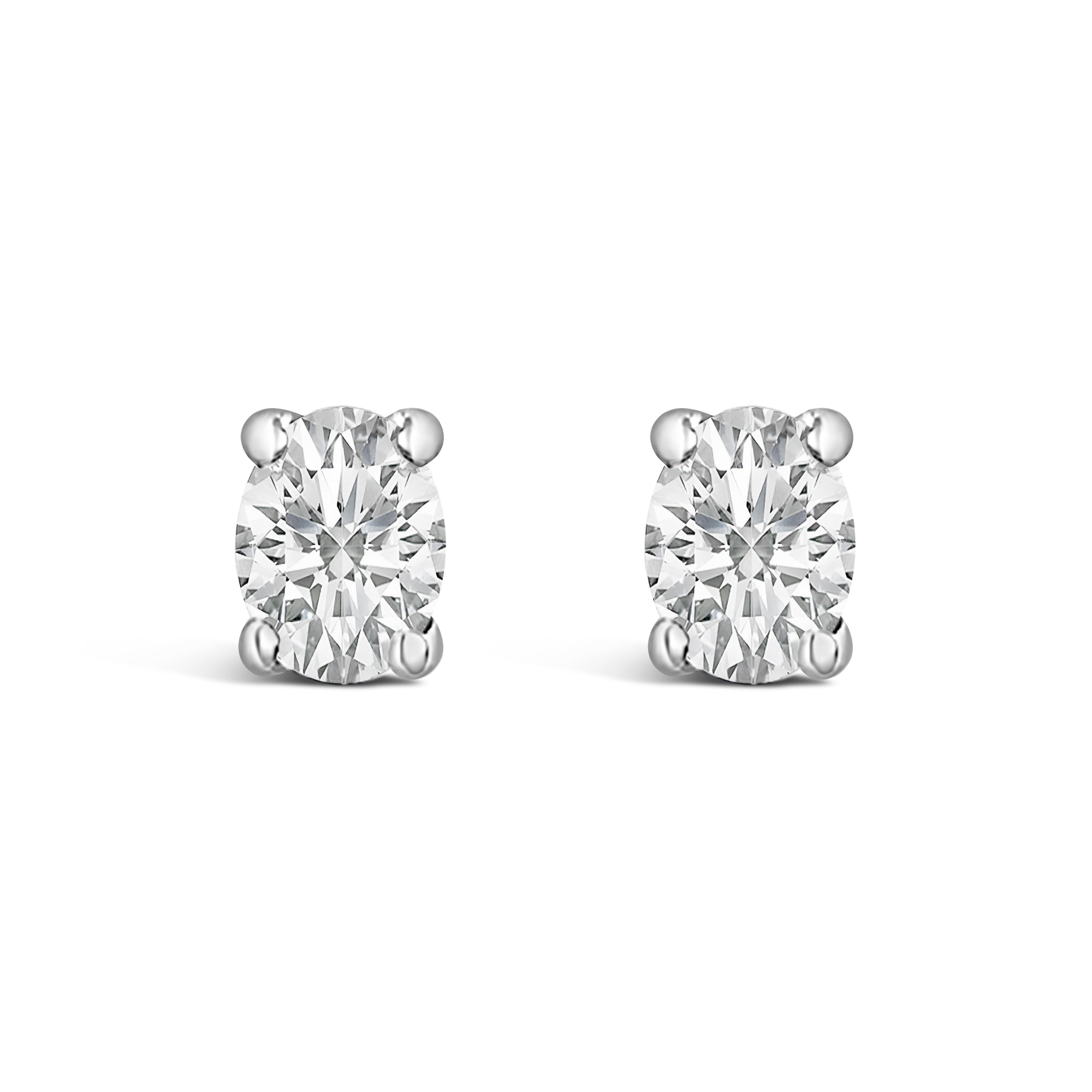 14K White Gold 1/4 Ctw Oval Lab-Grown Diamond Solitaire Stud Earrings by Bids.com