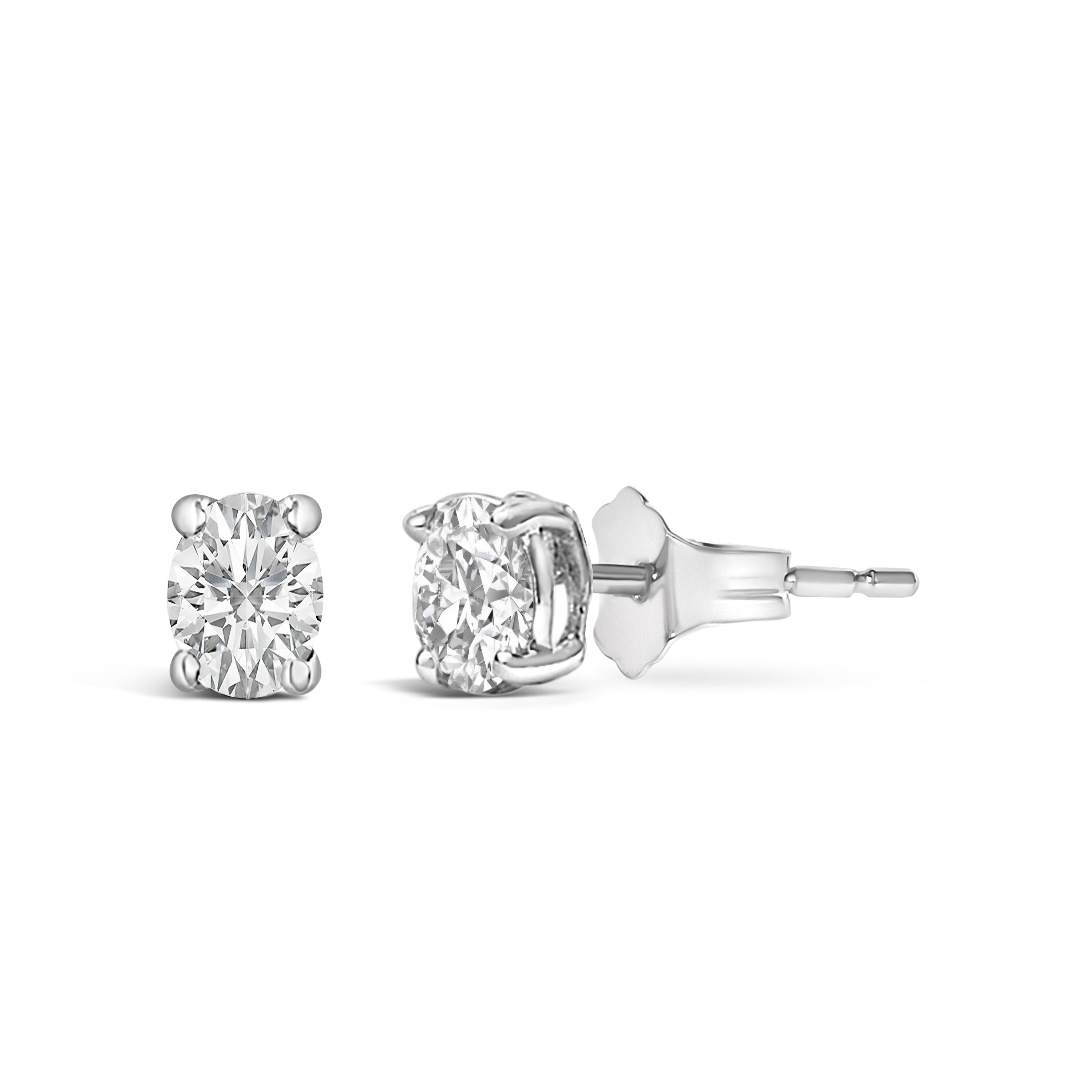 14K White Gold 1/4 Ctw Oval Lab-Grown Diamond Solitaire Stud Earrings by Bids.com