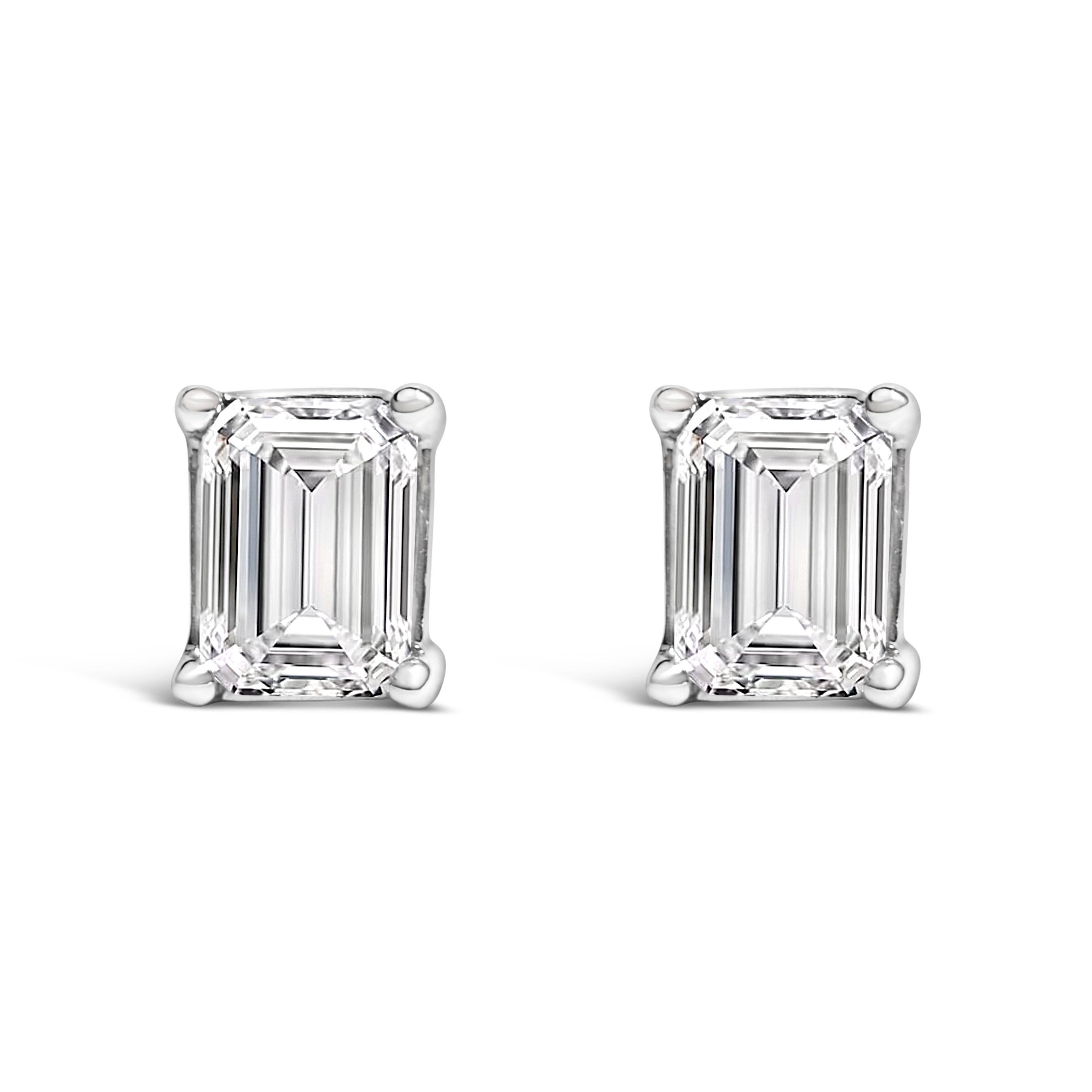 14K White Gold 1.0 Cttw Emerald Cut Lab-Grown Diamond Solitaire Stud Earrings (F-G Color, VS1-VS2 Clarity) DestGlow