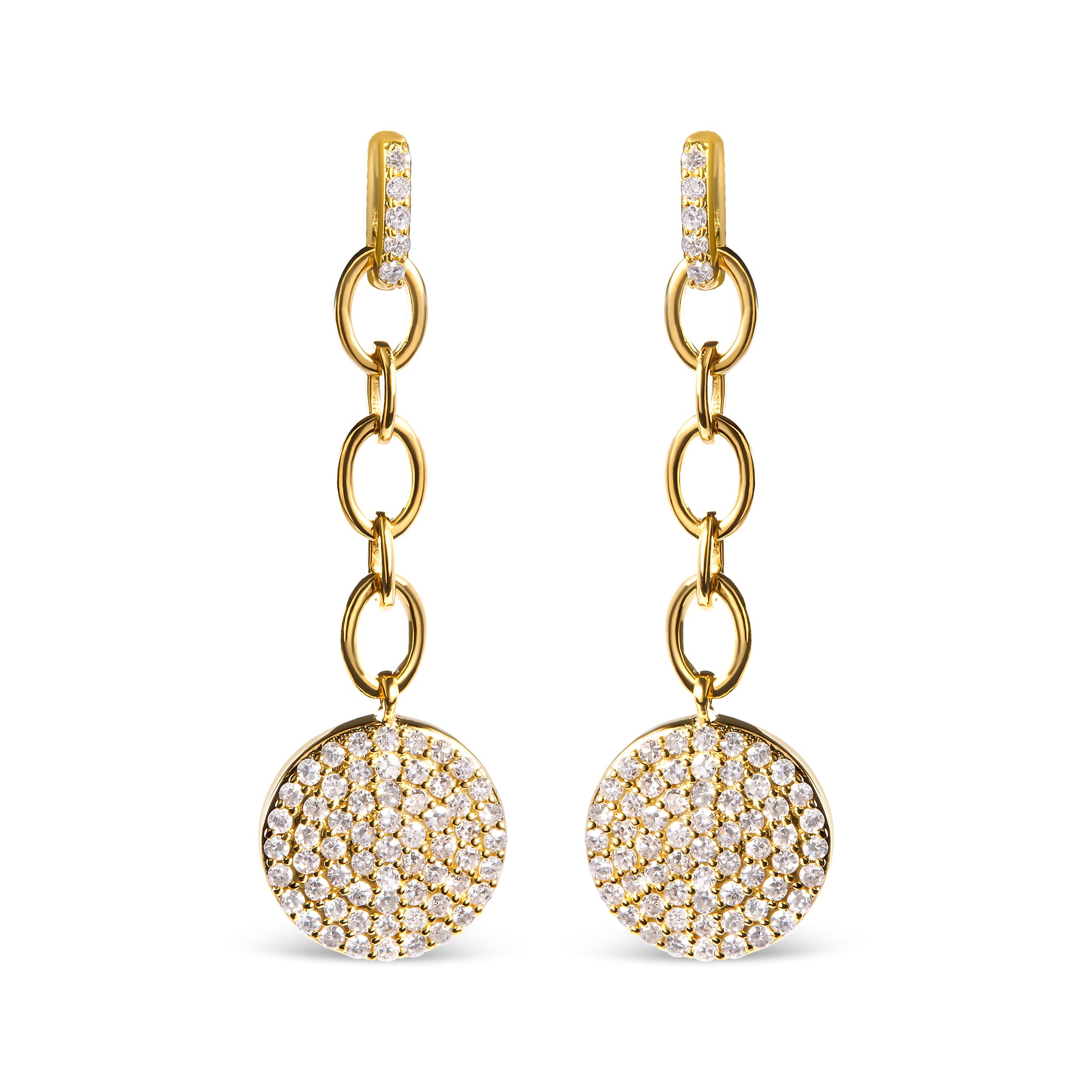 18K Yellow Gold Plated .925 Sterling Silver 1.0 Cttw Diamond Composite Cluster Dangle Chain Earrings (I-J Color, I1-I2 Clarity) by Bids.com