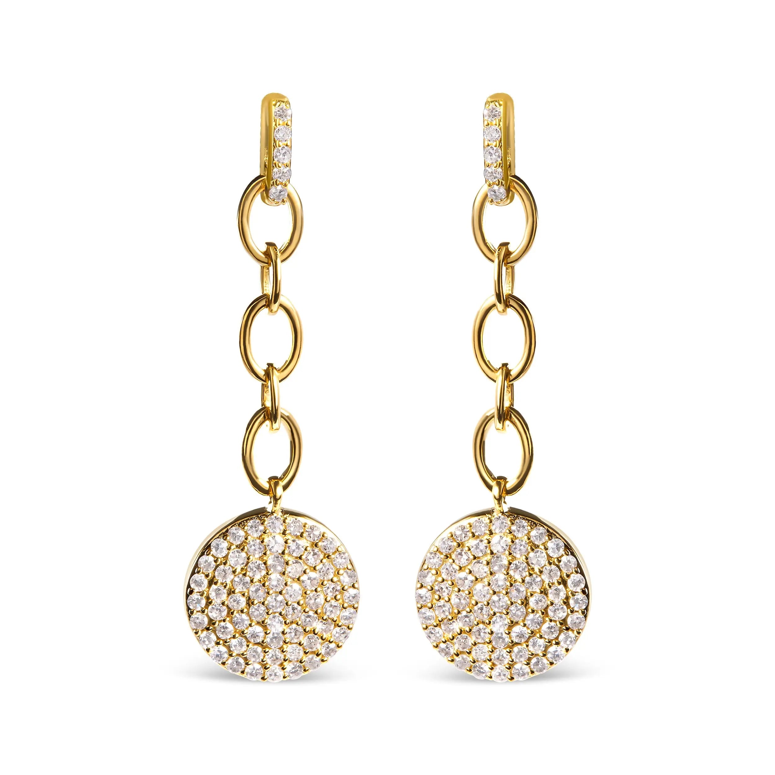 14K Yellow Gold 1.0 Cttw Diamond Chain Cluster Dangle Chain Earrings (I-J Color, I1-I2 Clarity)