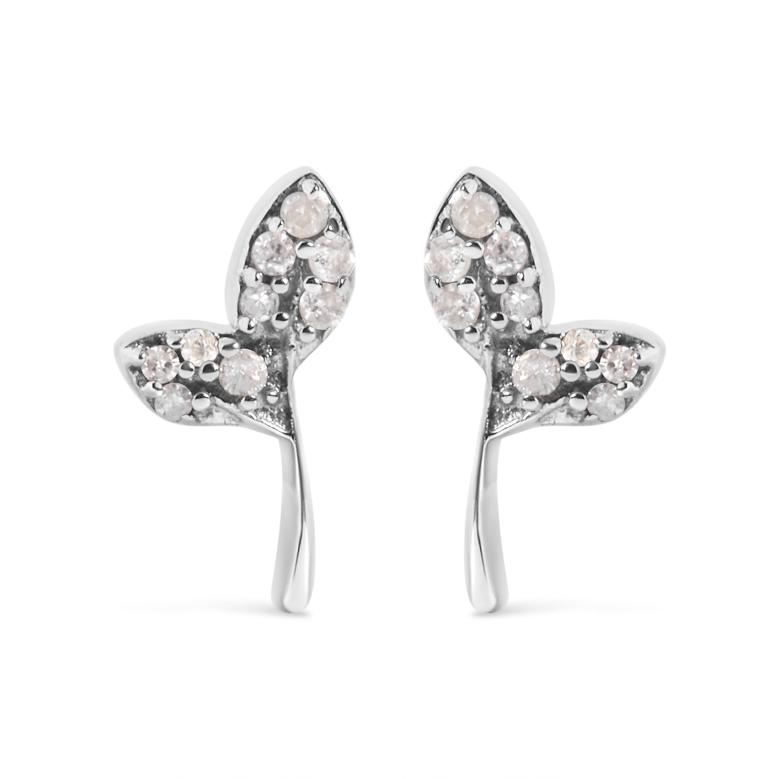 925 Sterling Silver 1/16ct TDW Diamond Leaf Earrings DestGlow