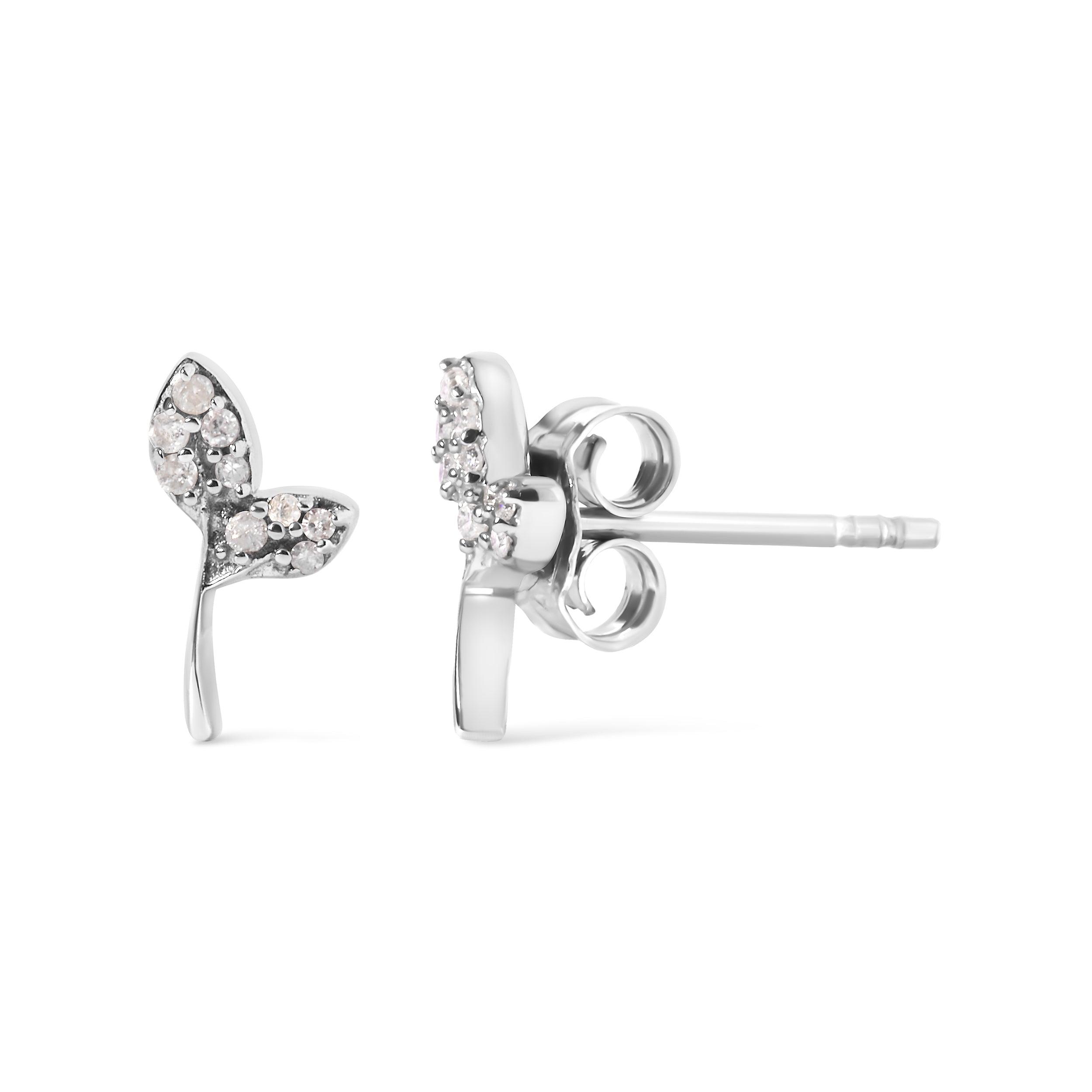 925 Sterling Silver 1/16ct TDW Diamond Leaf Earrings DestGlow