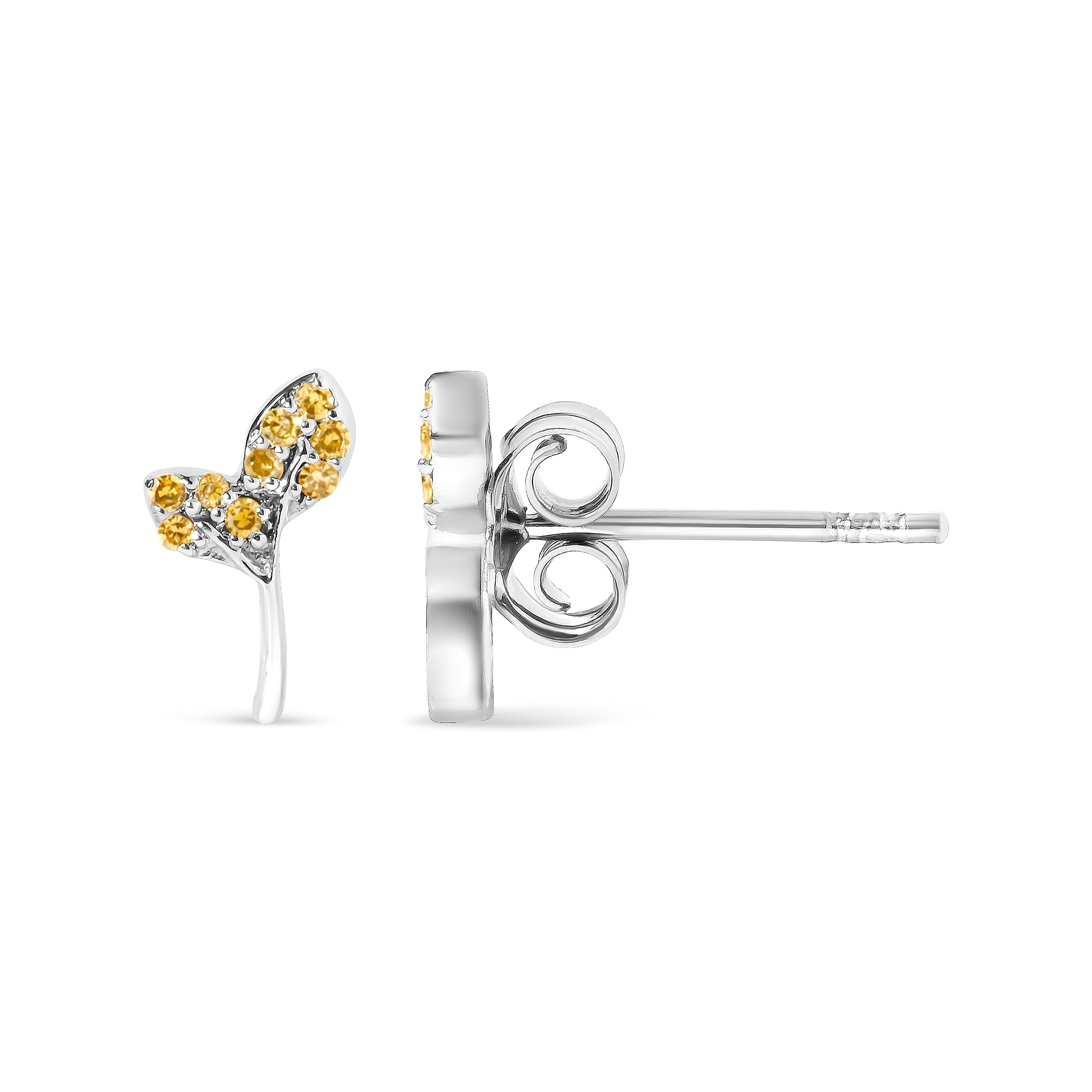 925 Sterling Silver 1/16ct TDW Yellow Treated Diamond Leaf Earrings DestGlow