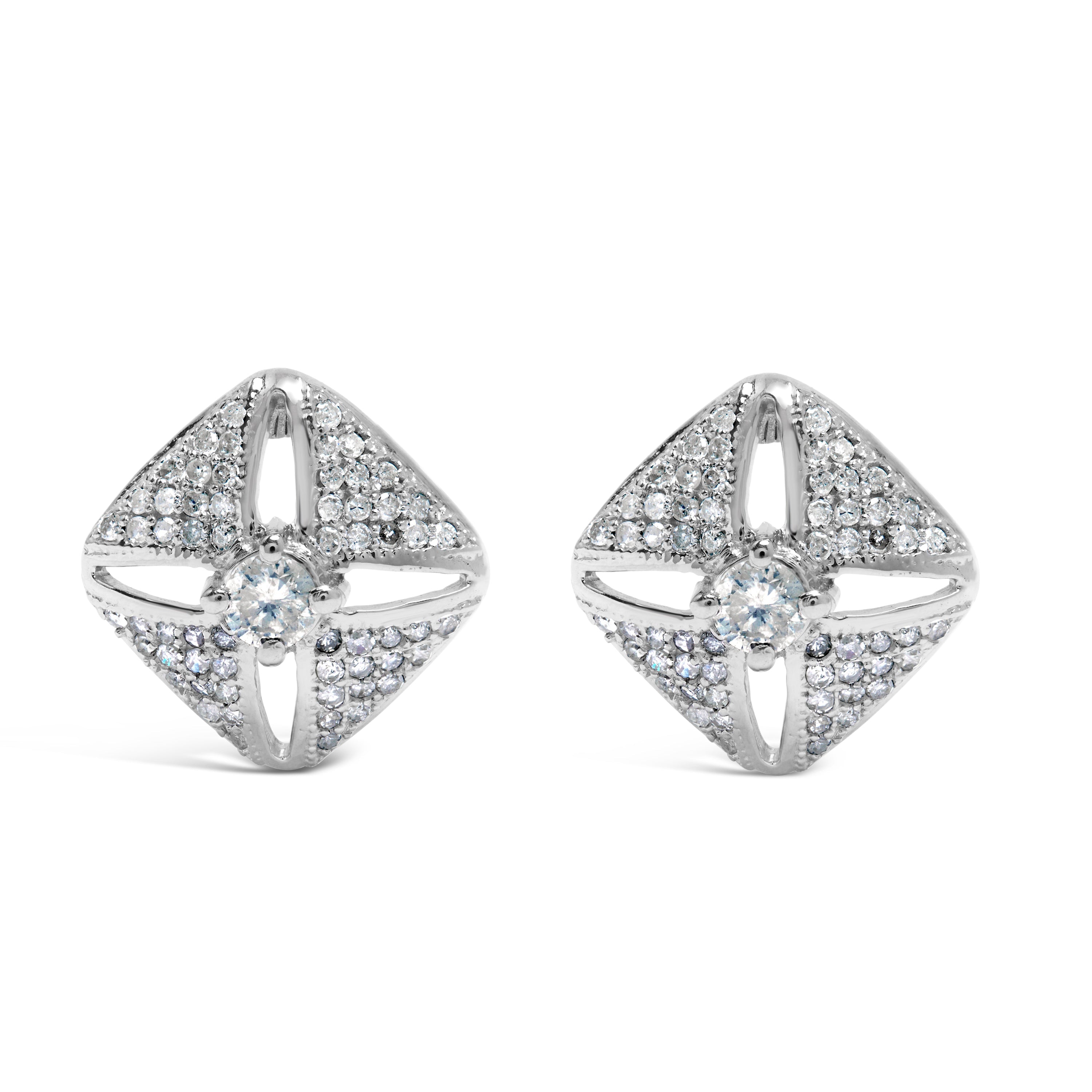 .925 Sterling Silver 1.0 Cttw Diamond Studded Rhombus Stud Earring (H-I Color, I2-I3 Clarity) by Bids.com