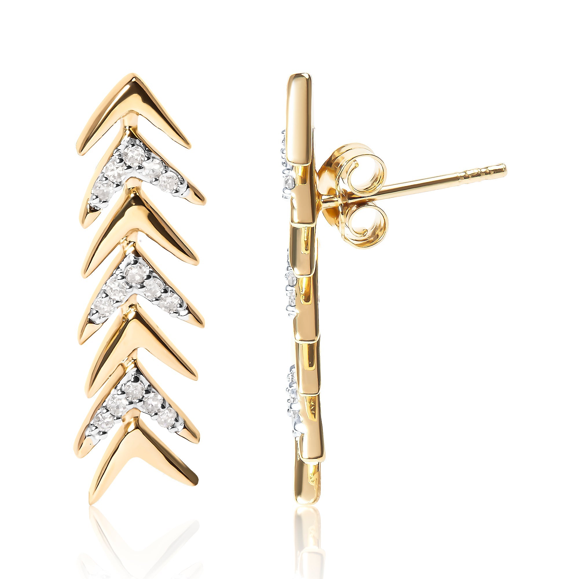 18K Yellow Gold Plated .925 Sterling Silver 1/5 Cttw Diamond Chevron Arrow Stud Earring (I-J Color, I2-I3 Clarity) by Bids.com