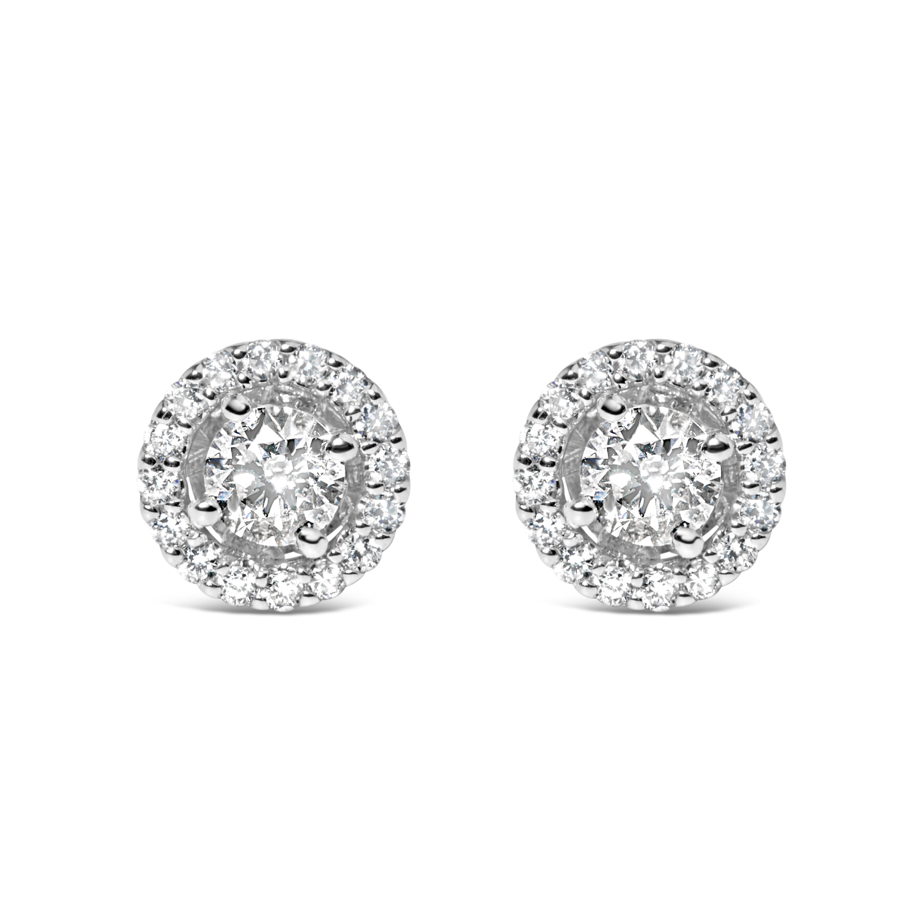 14K White Gold 3/4 Cttw Lab Grown Diamond Solitaire With Halo Stud Earrings (G-H Color, VS2-SI1 Clarity) DestGlow