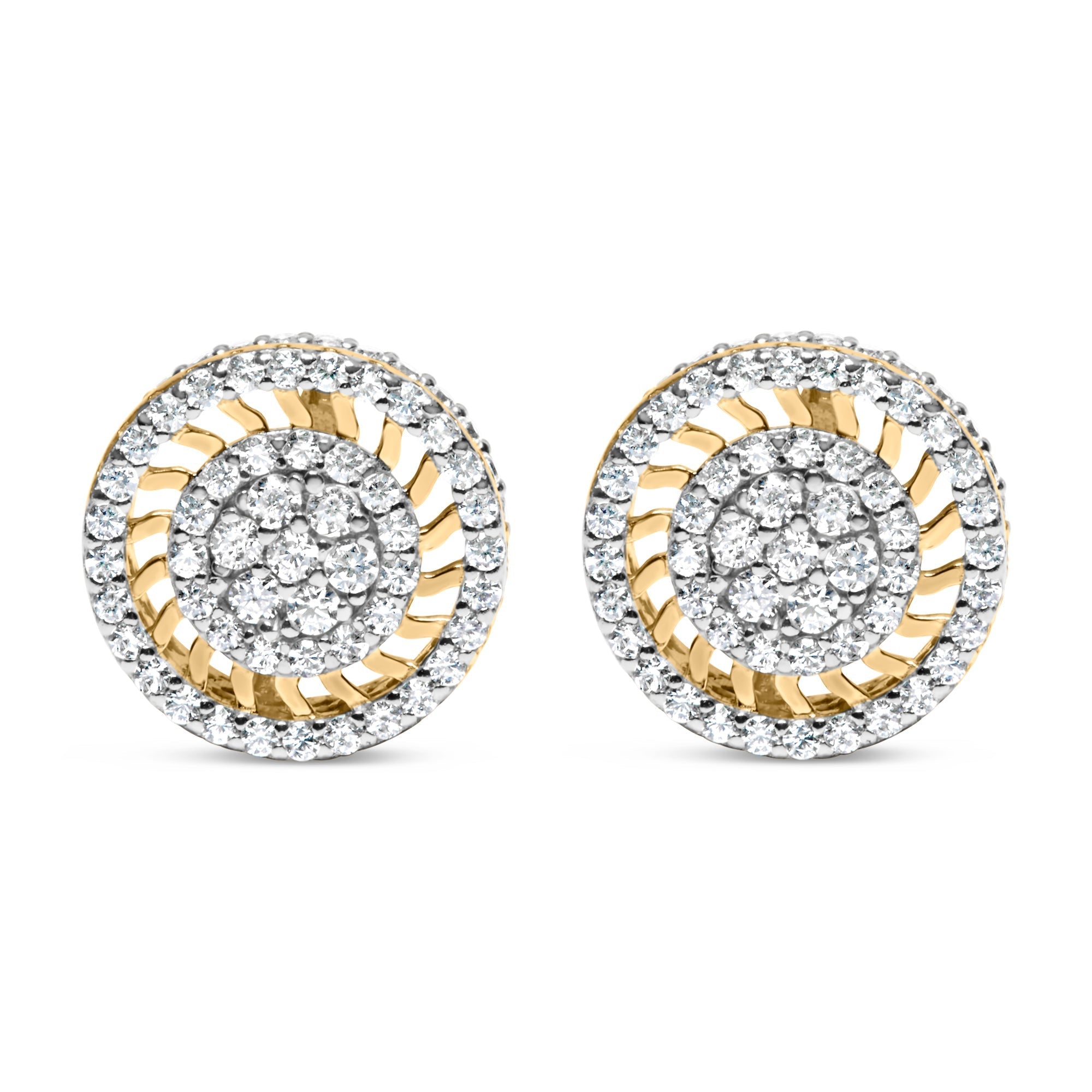 10K Yellow Gold 1.00 Cttw Diamond Halo Radiant Sunburst Stud Earrings (I-J Color, I2-I3 Clarity) DestGlow