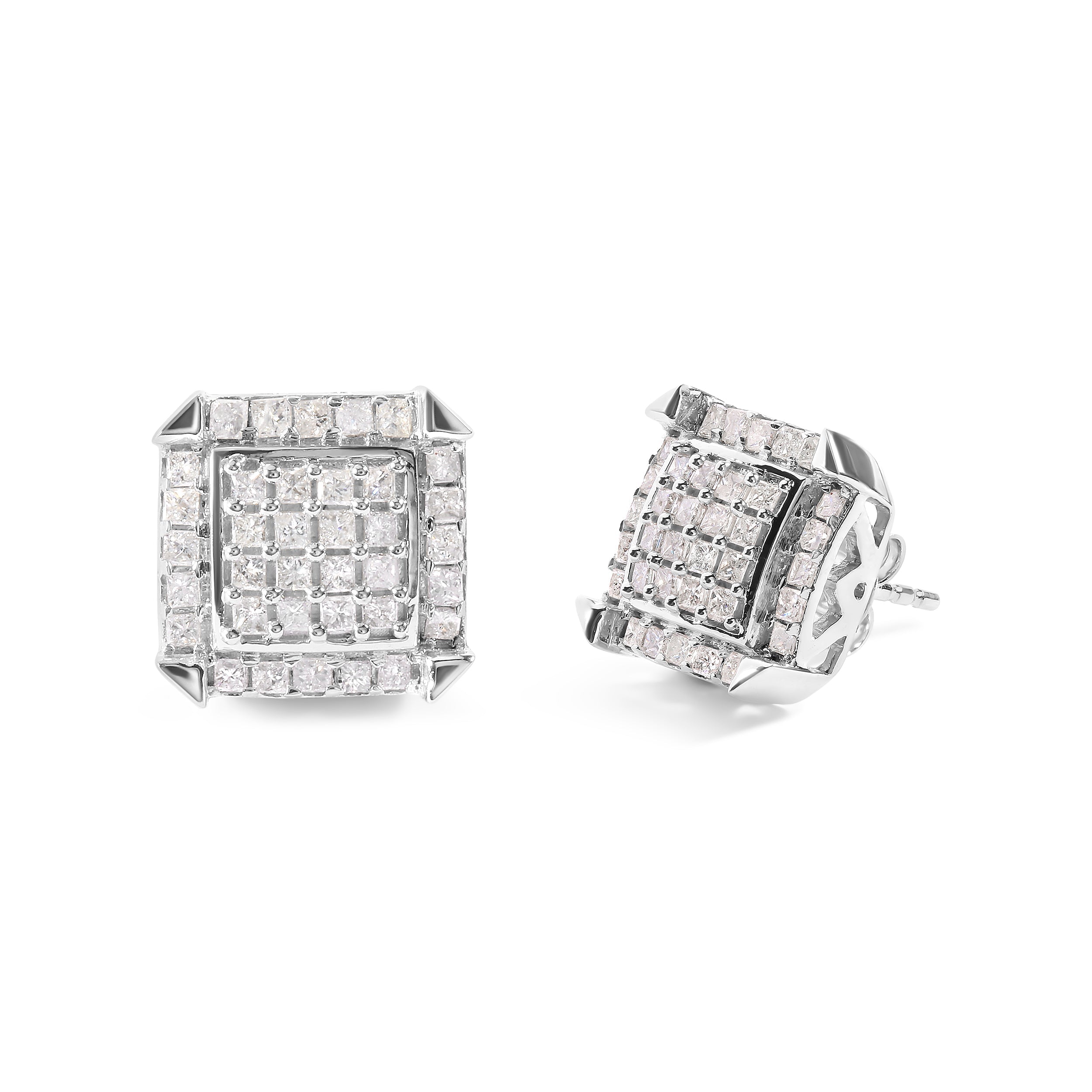 10K White Gold 1 1/10 Cttw Princess Diamond Composite and Halo Stud Earrings (I-J Color, I1-I2 Clarity) by Bids.com