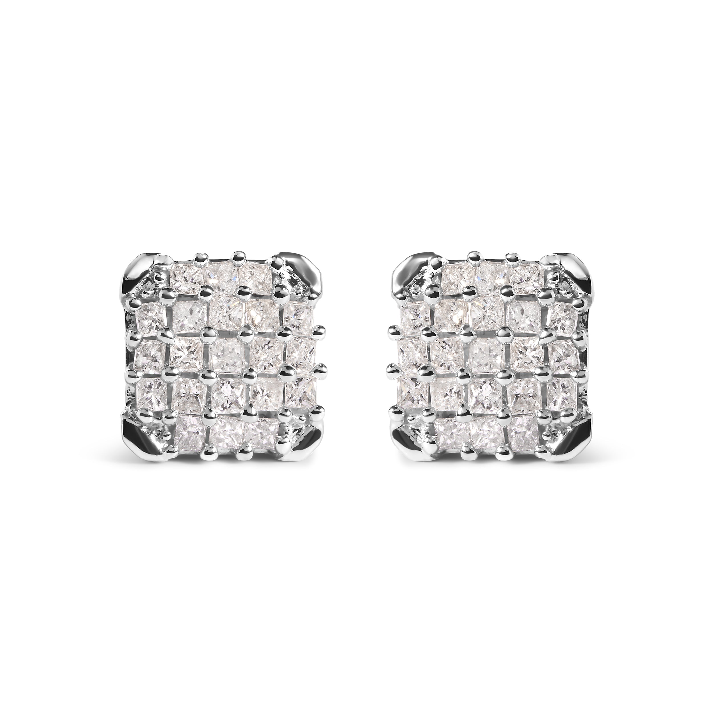 10K White Gold 3/4 Cttw Princess Diamond Composite Open Frame Stud Earrings (I-J Color, I1-I2 Clarity) by Bids.com