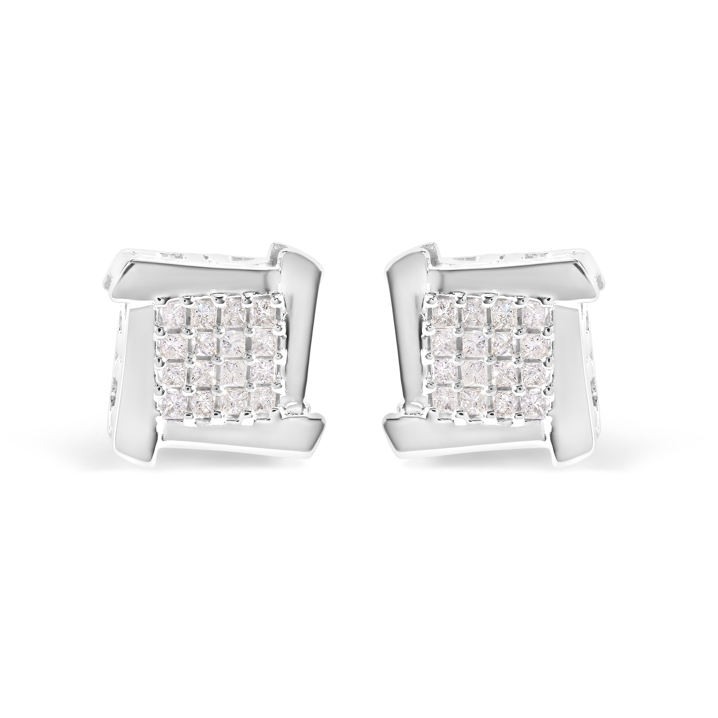 10K White Gold 1/2 Cttw Composite Princess Diamond Square and Swirl Stud Earrings (I-J Color, I1-I2 Clarity) by Bids.com