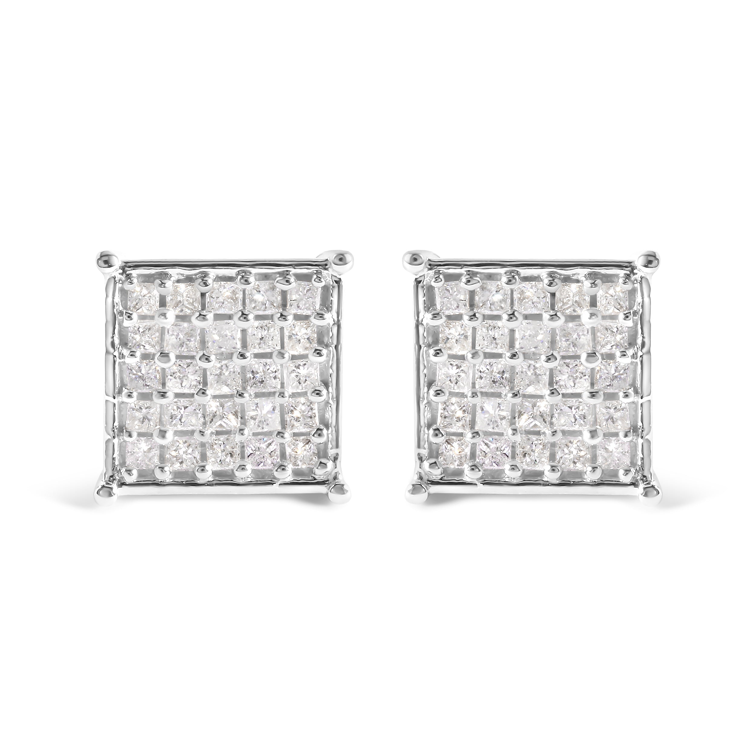 10K White Gold 3/4 Cttw Princess Diamond Composite Stud Earrings (I-J Color, I1-I2 Clarity)