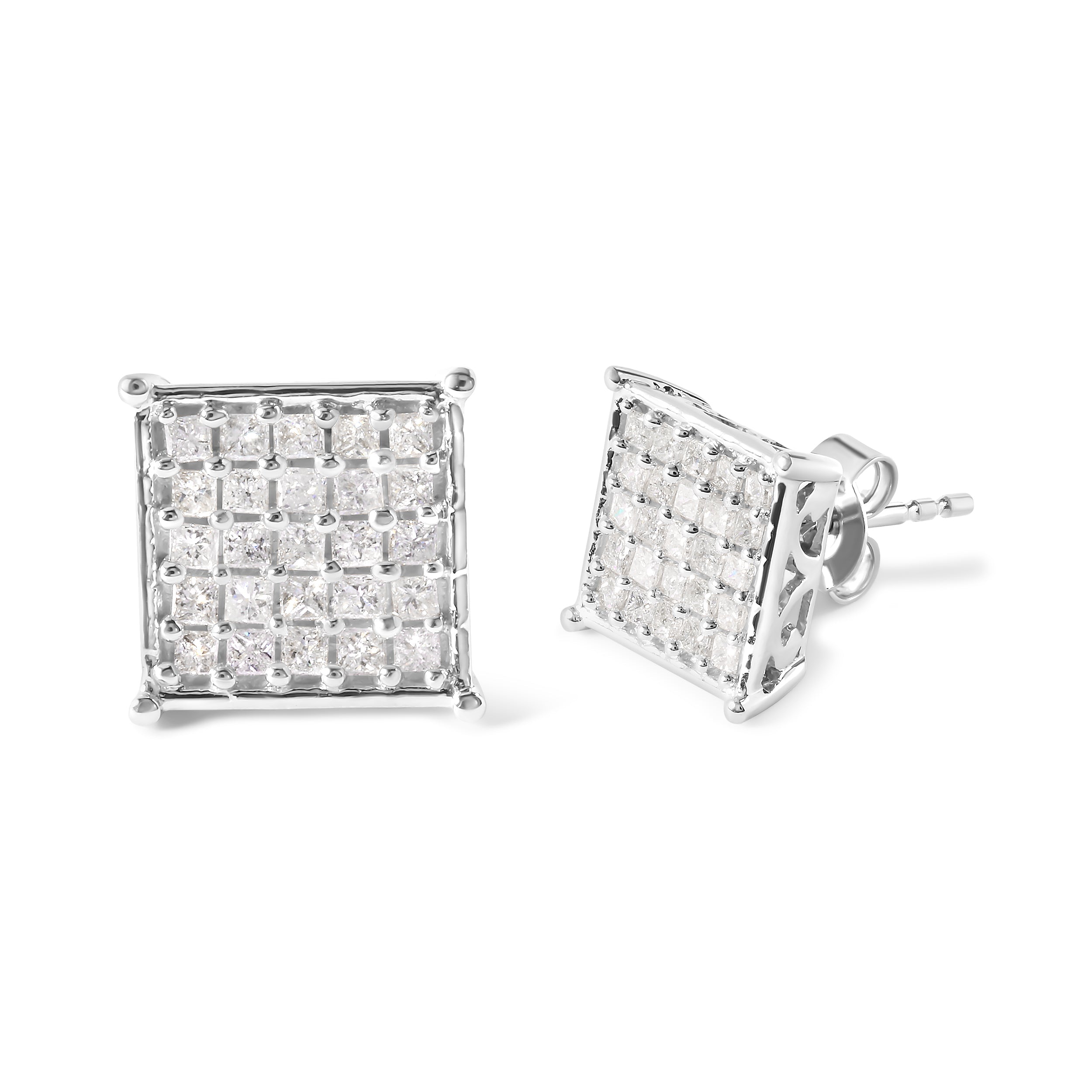 10K White Gold 3/4 Cttw Princess Diamond Composite Stud Earrings (I-J Color, I1-I2 Clarity) by Bids.com
