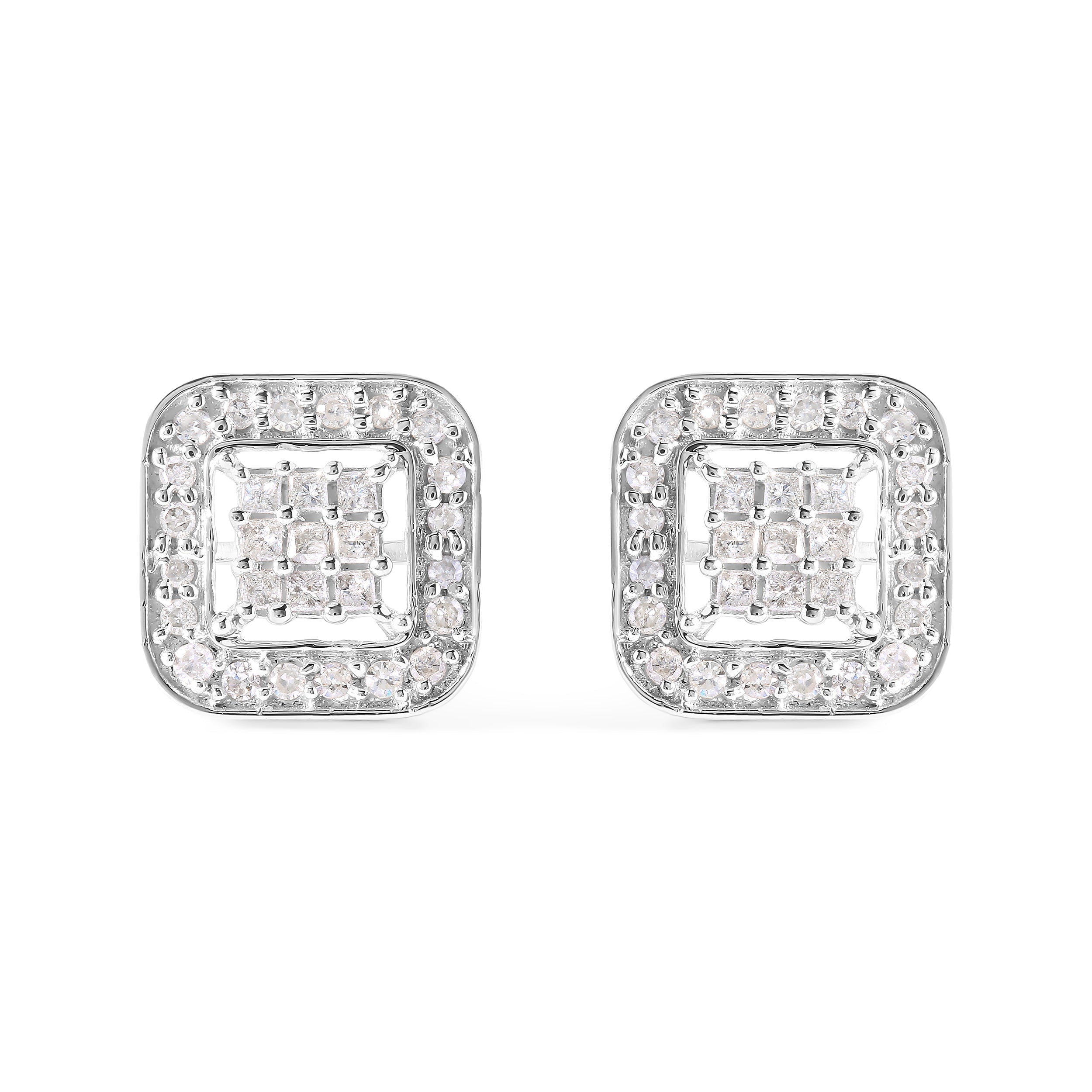 10K White Gold 5/8 Cttw Diamond Square Shaped Composite Stud Earrings (I-J Color, I1-I2 Clarity) by Bids.com