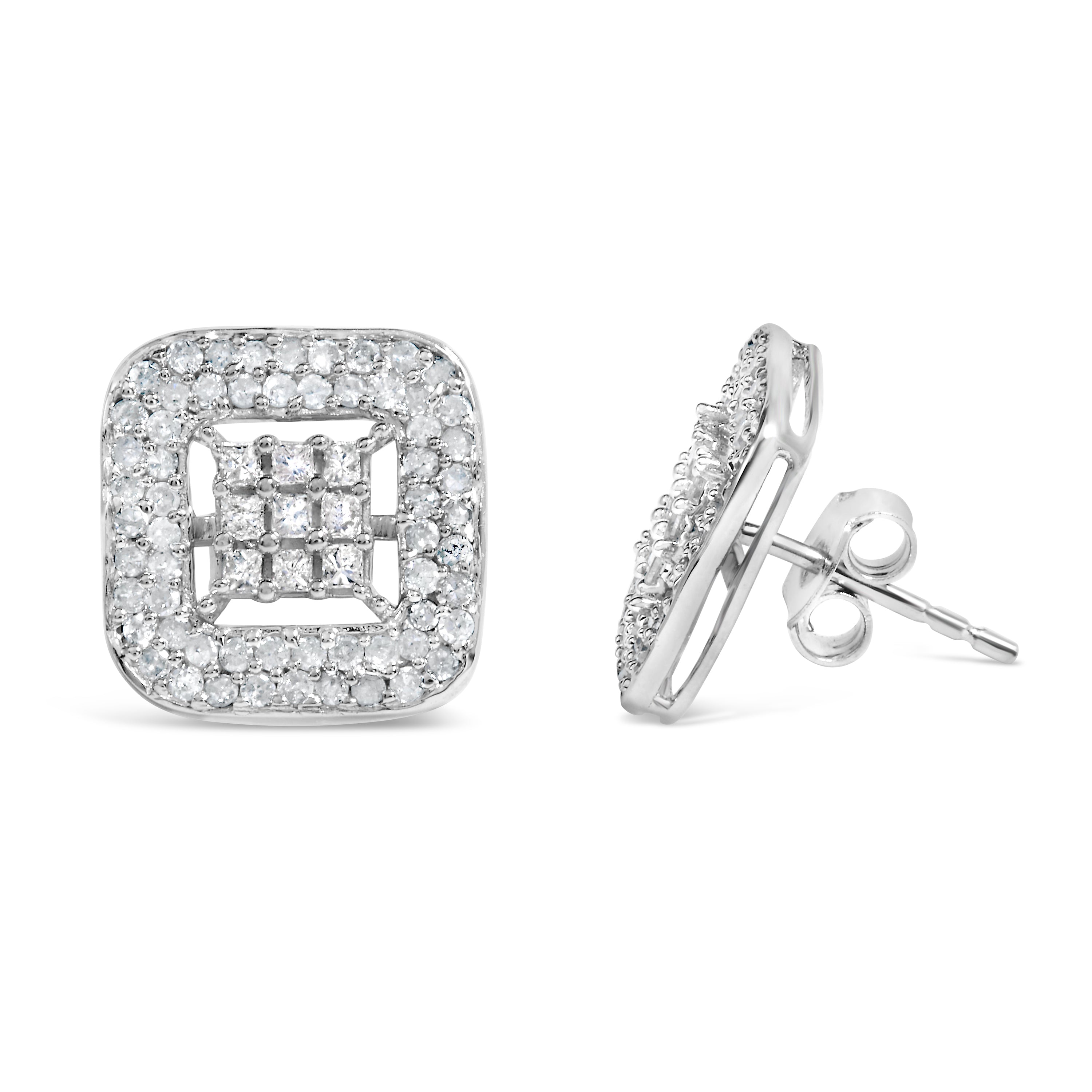10K White Gold 1.00 Cttw Diamond Composite and Halo Stud Earrings (I-J Color, I1-I2 Clarity) by Bids.com