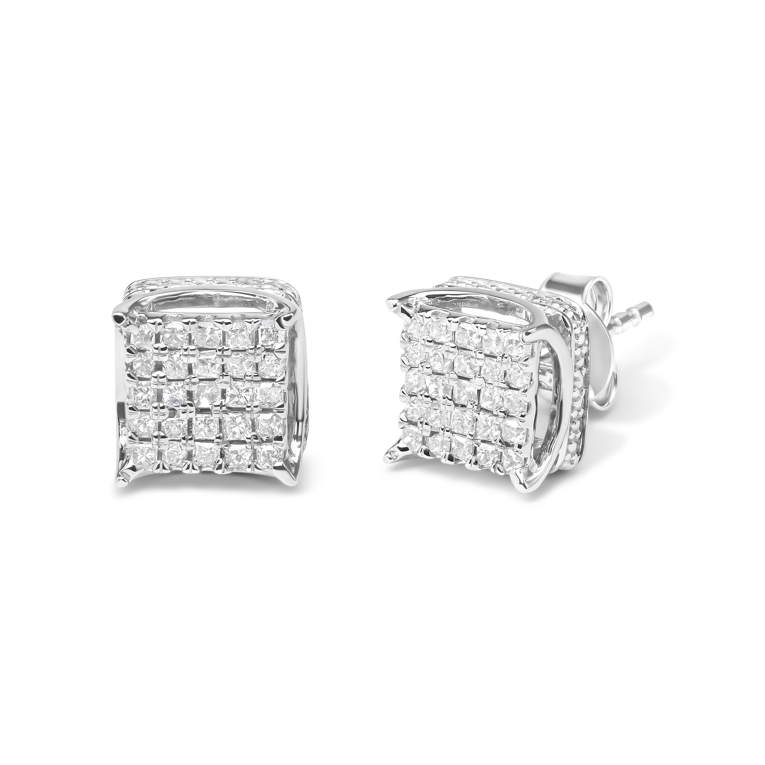 10K White Gold 1/2 Cttw Princess Cut Diamond Square Shaped Multi Stone Stud Earrings (H-I Color, SI1-SI2 Clarity) by Bids.com