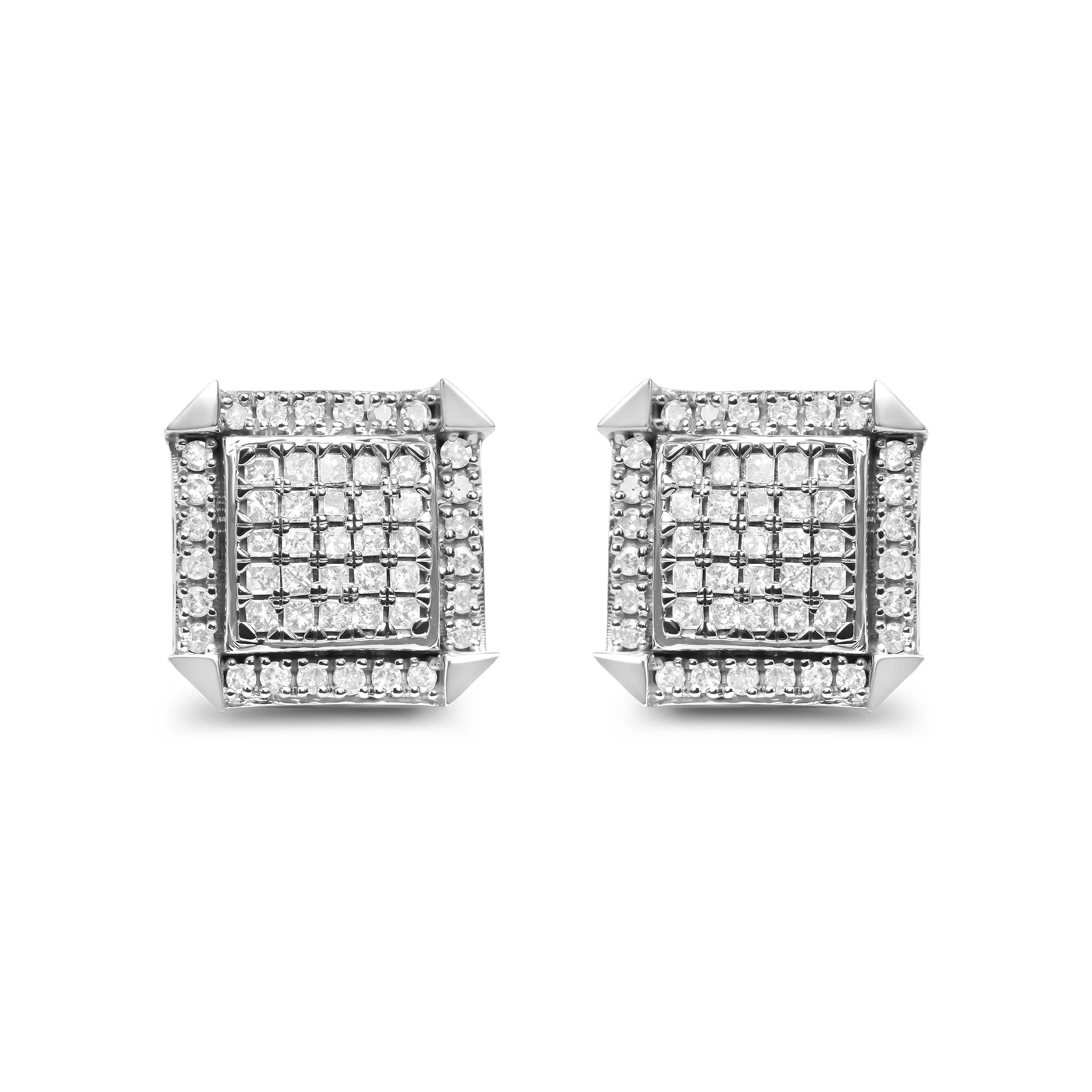 10K White Gold 1.0 Cttw Diamond Composite with Halo Stud Earrings (H-I Color, I1-I2 Clarity)